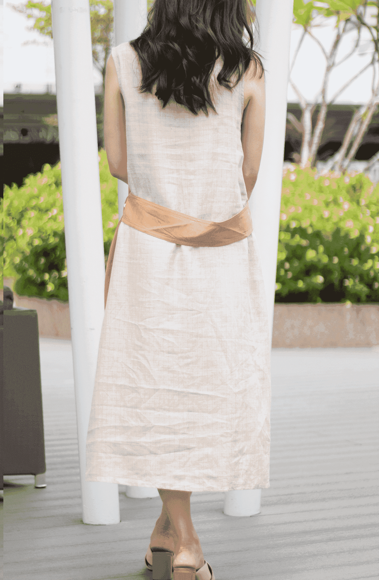 Rust Brown Minimalistic Japanese Patchwork Belted Shift Dress