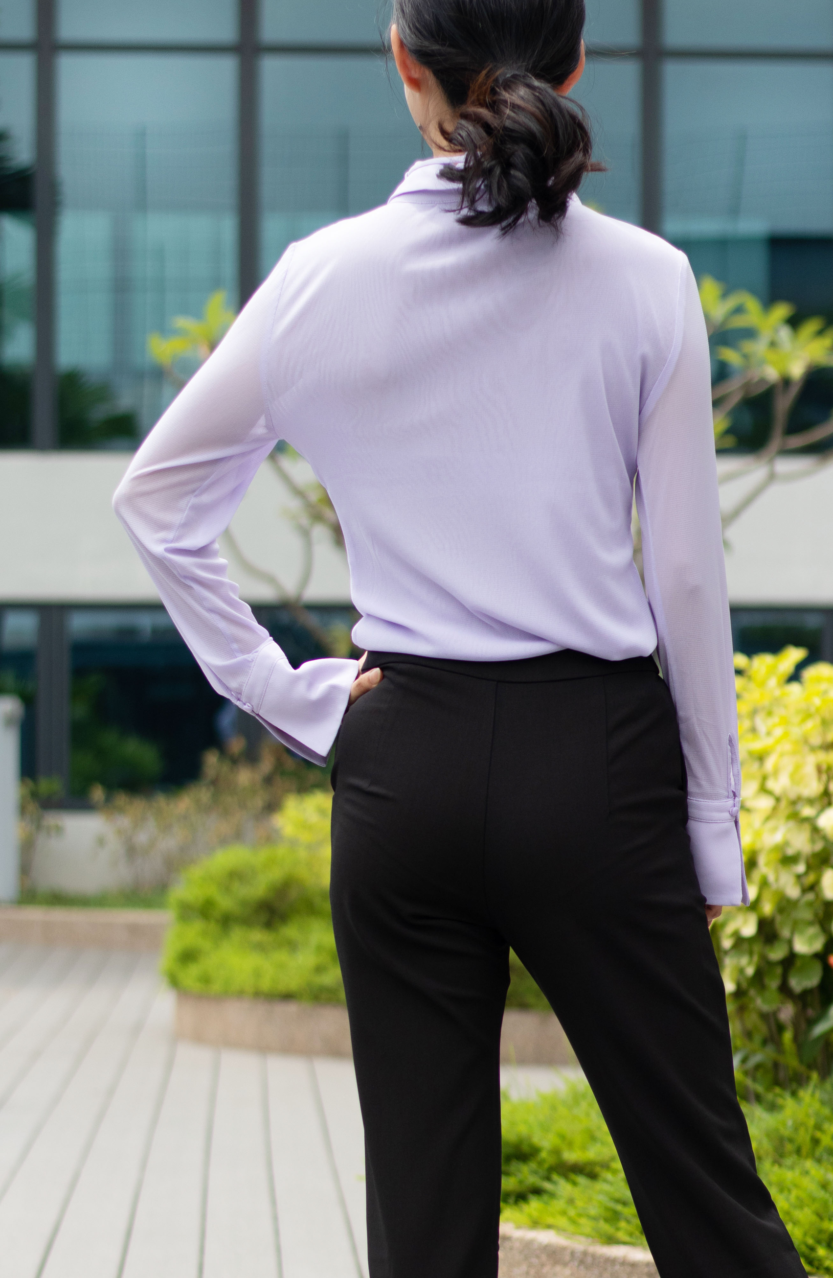 Lilac Tie Stretch Blouse