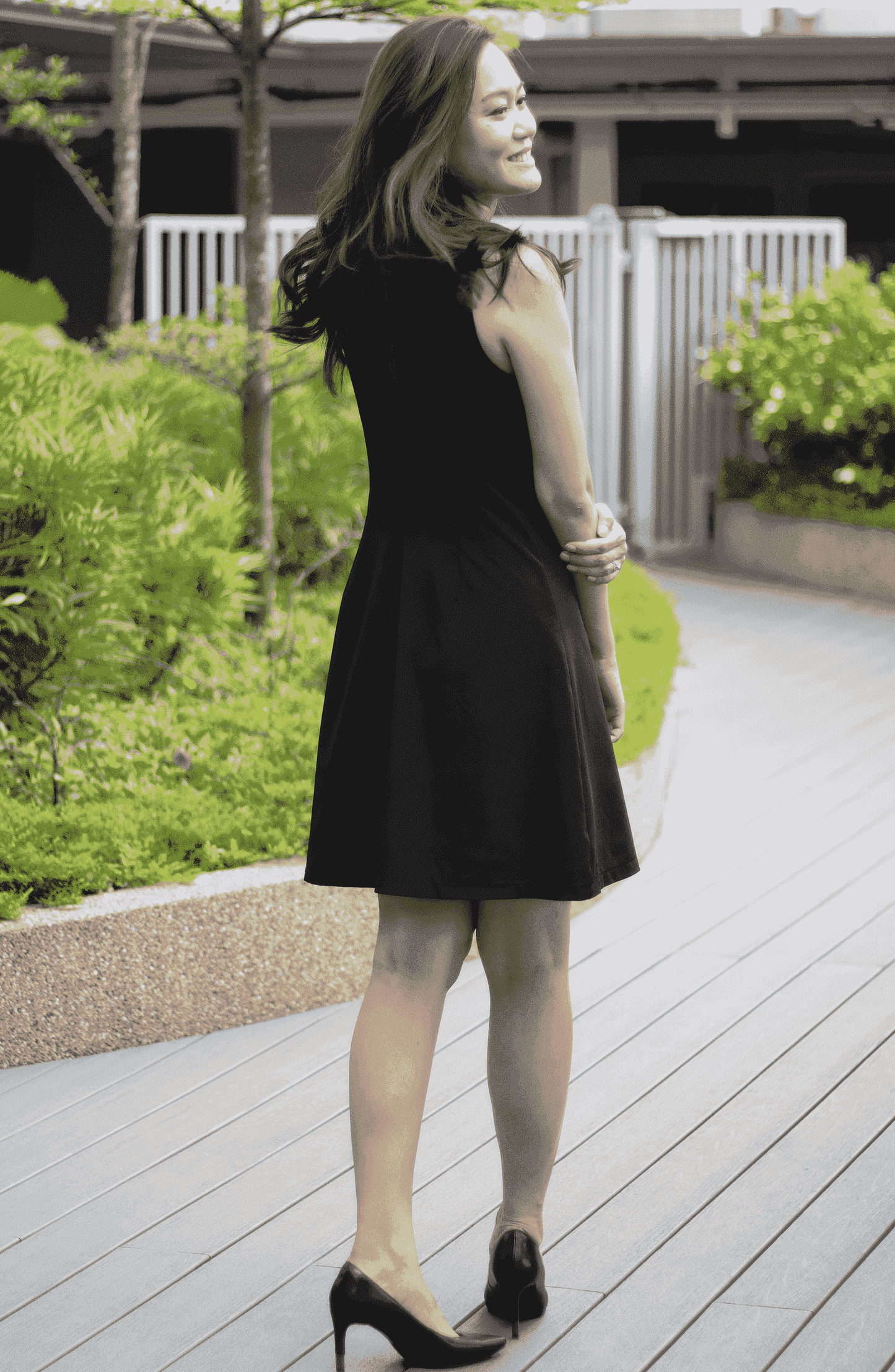 Adjustable Zip Skater Casual Black Dress
