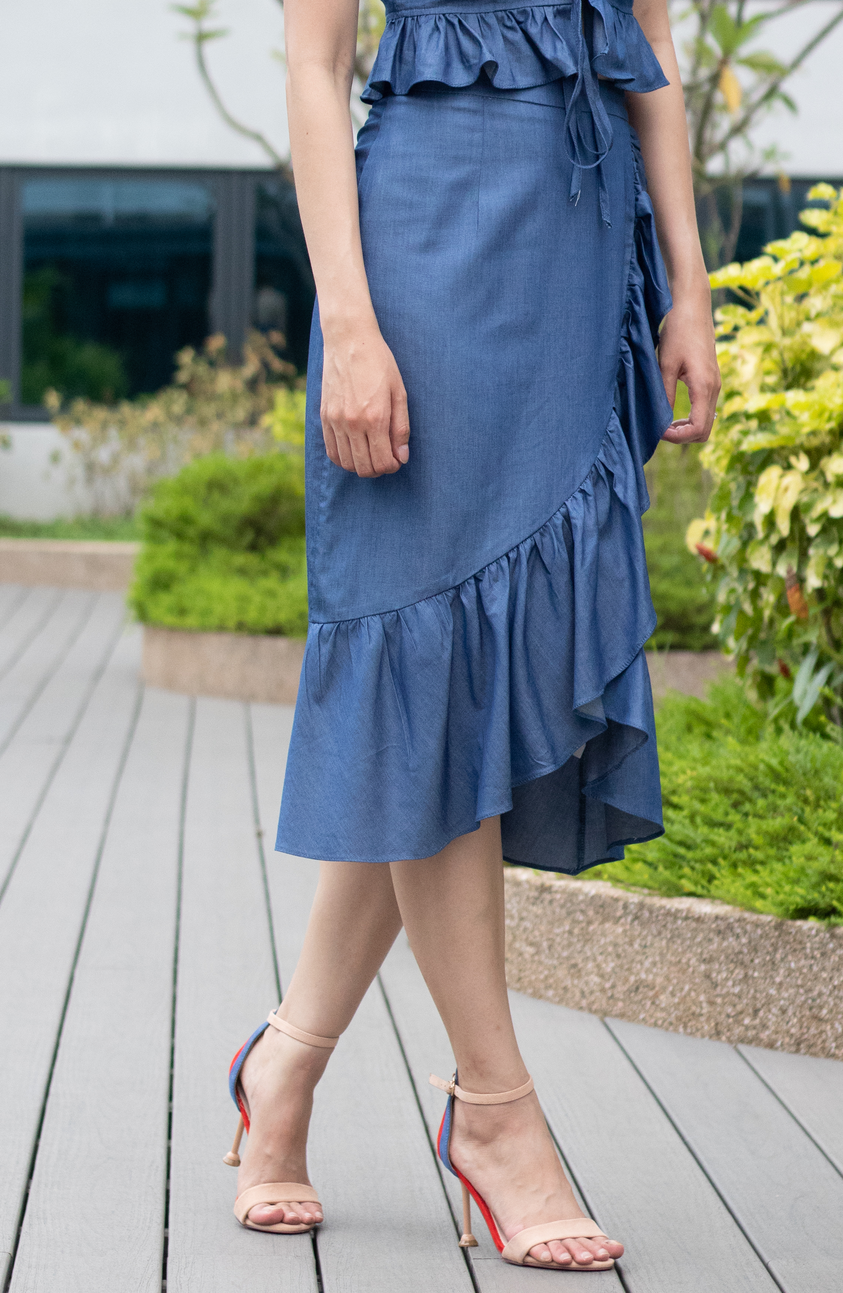 Comfy Soft Blue Jean Eyelet Ruffle Mermaid Skirt fearlessbeautyst