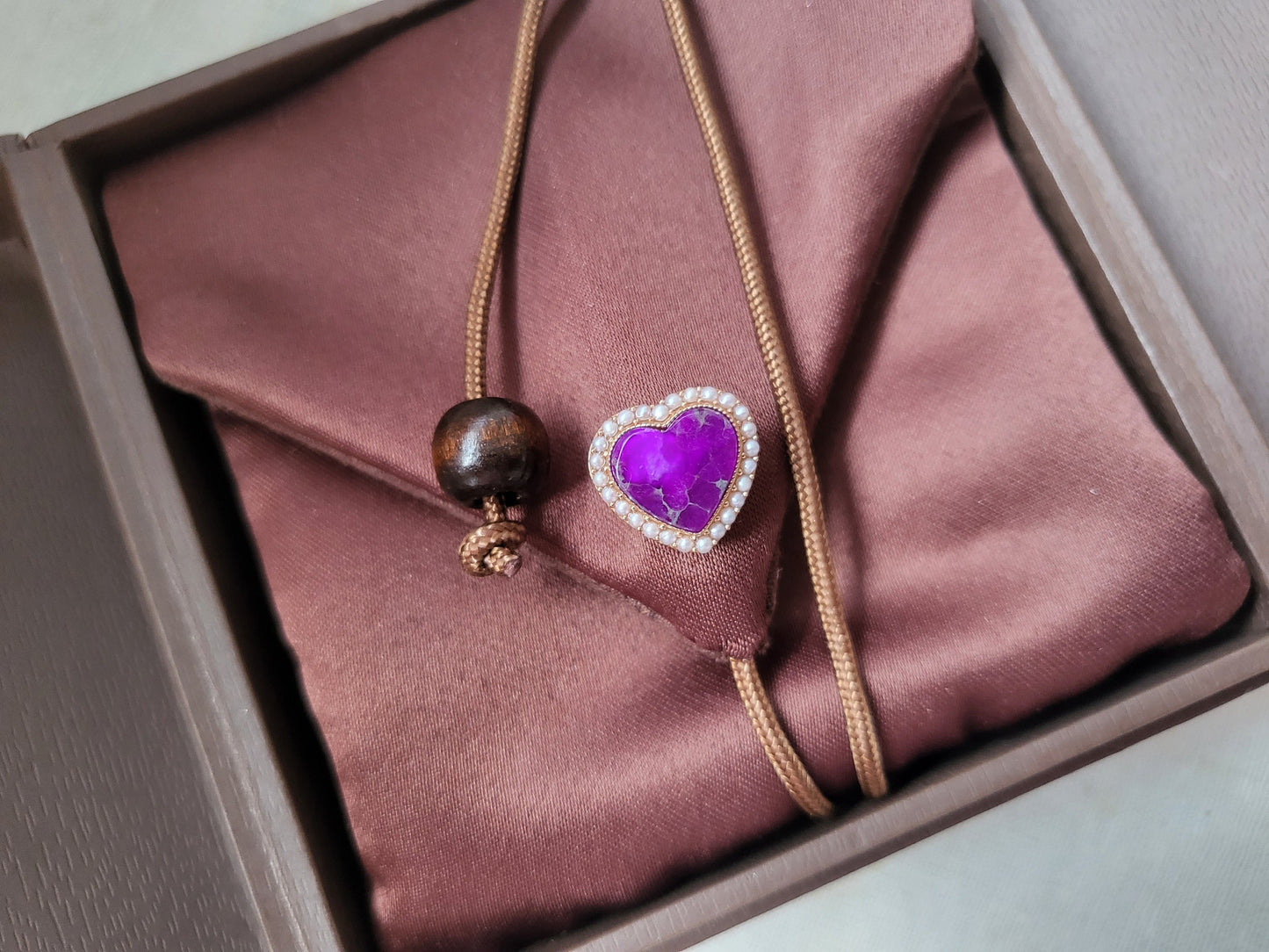 Premium Grade Natural Purple Sugilite Pandora Heart Bead with Pearls