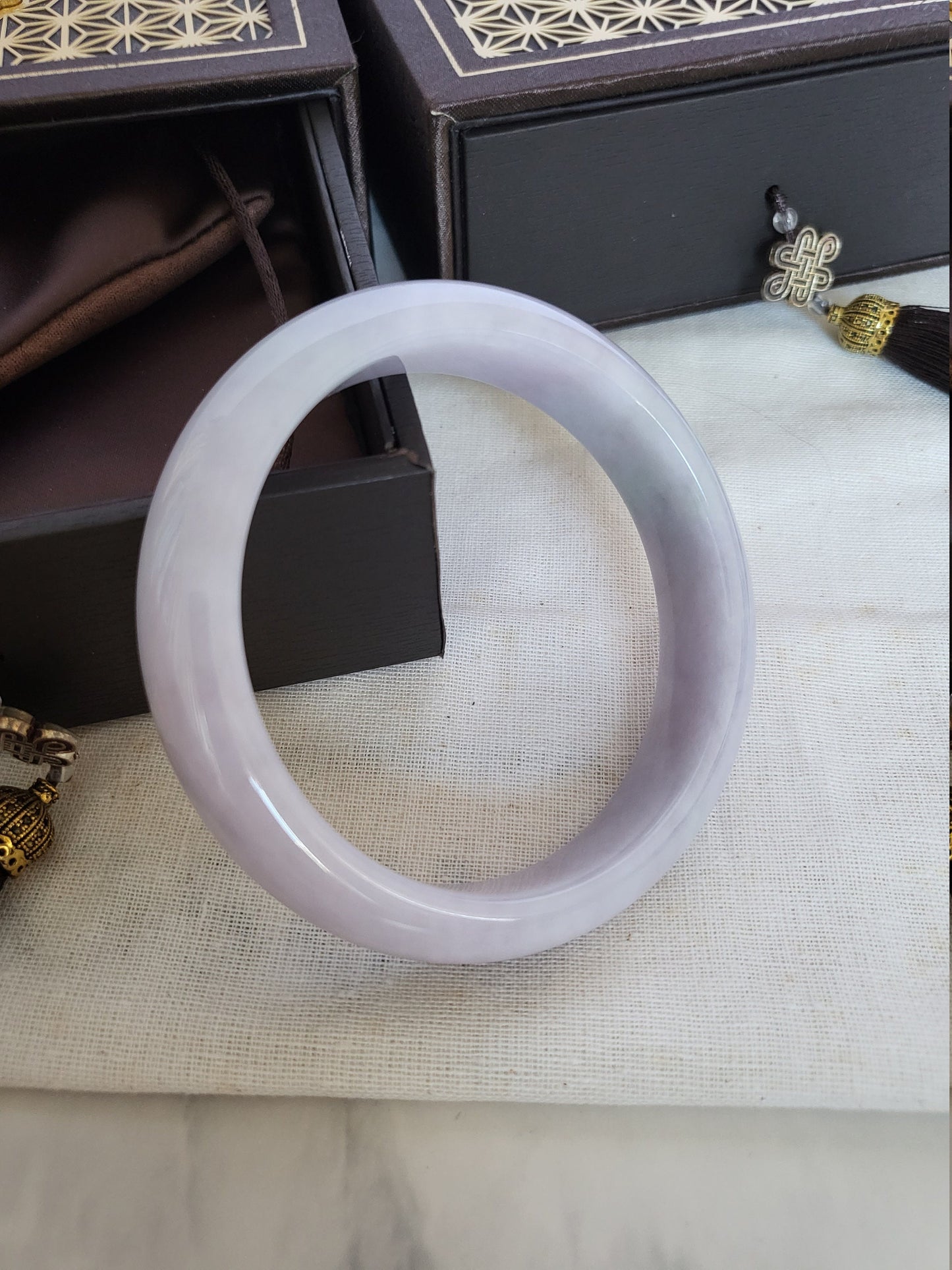 RESERVED RARE Grade A Translucent Light Purple Lavender Natural Jade Wide Bangl]e