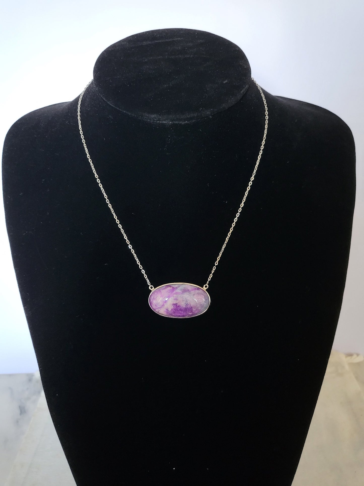 Sugilite RARE Large Natural Blue Purple Stone Oval 925 Silver Necklace