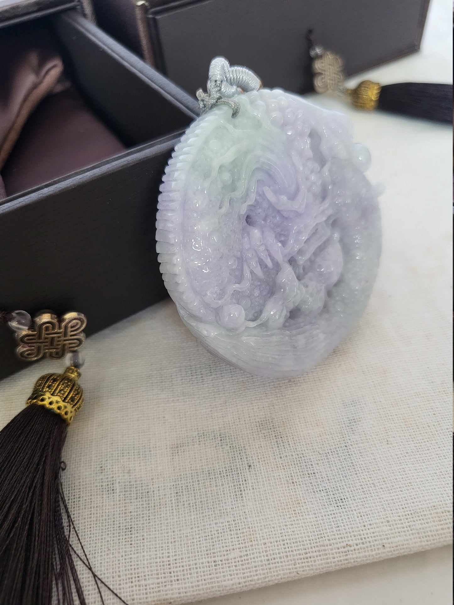 Jadeite Grade A Natural White Green Rainbow Lavender Jade Huge Dragon Lucky Pendant Ornament Charm Keychain