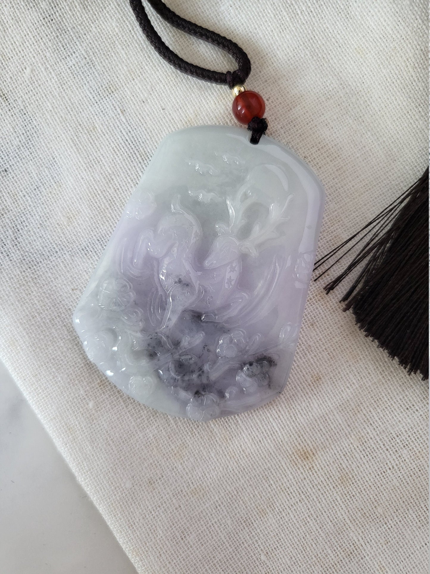 Jadeite Grade A Lavender Natural White Rainbow Jade Deer Bambi Pendant Ornament Charm Keychain