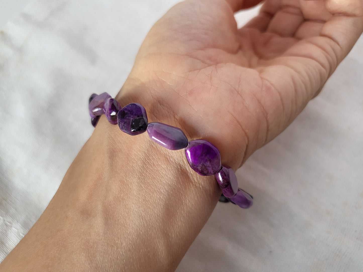 8mm Natural High Quality Smooth Royal Purple Sugilite Flat Hexagon Stone Elastic Bracelet
