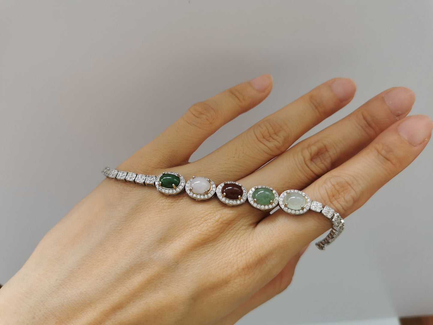 Jadeite Grade A Multi-stone Chakra 925 Silver Bracelet