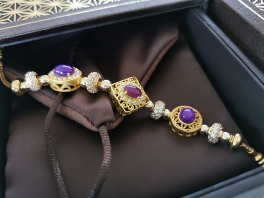 Sugilite Premium 14K & 925 Gold Pandora Bead Snap Custom Bracelet