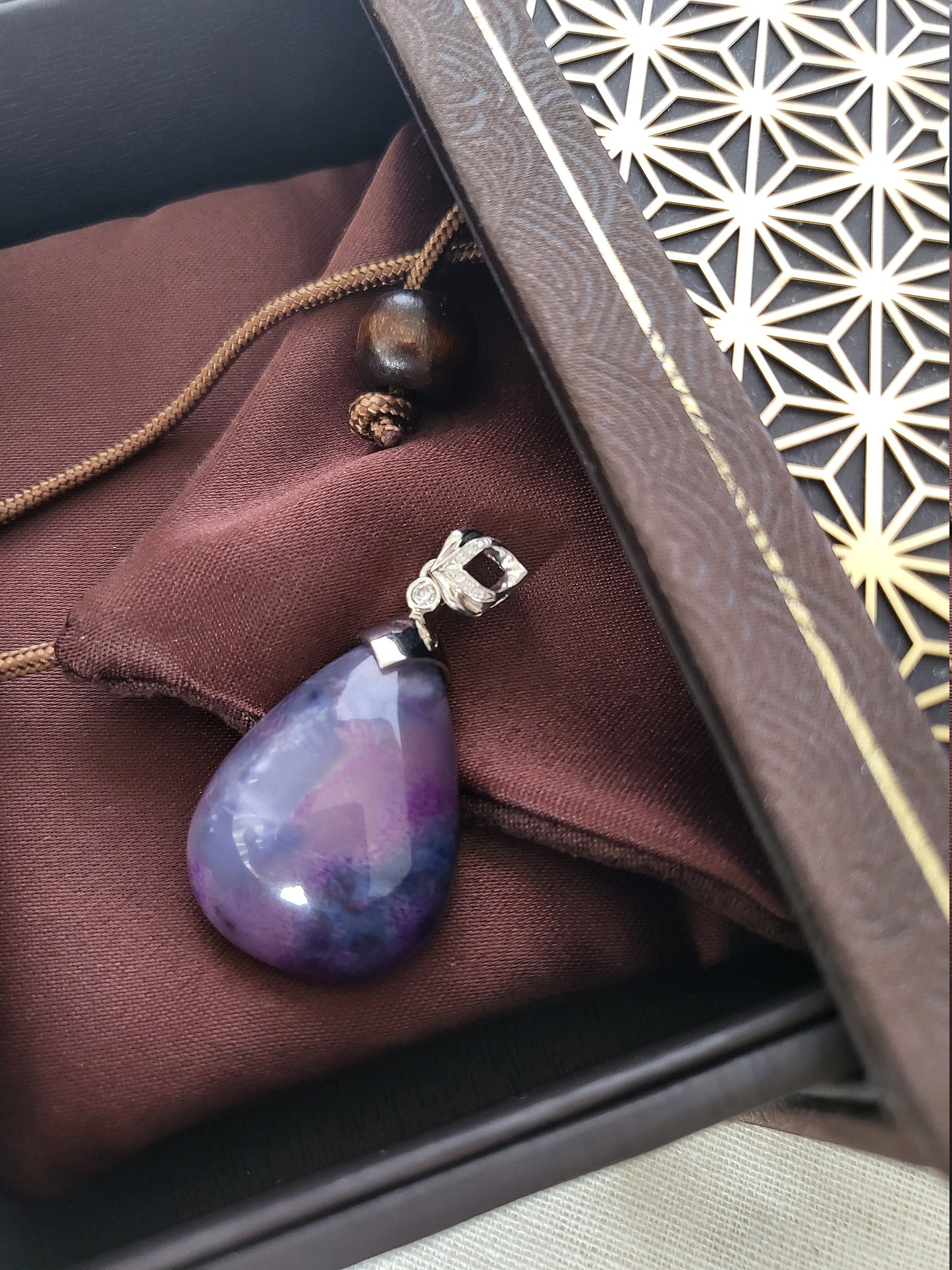 RARE Gel Premium Grade Natural Purple Sugilite Teardrop Stone Crystal Pendant Necklace
