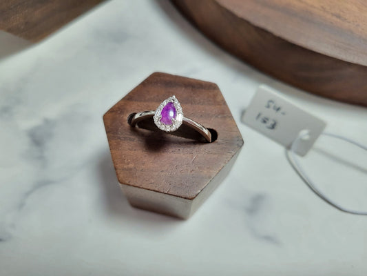 Natural Sugilite Ring RARE Gel Raw Stone Purple Gemstone Dainty Adjustable Silver Ring with Crystals