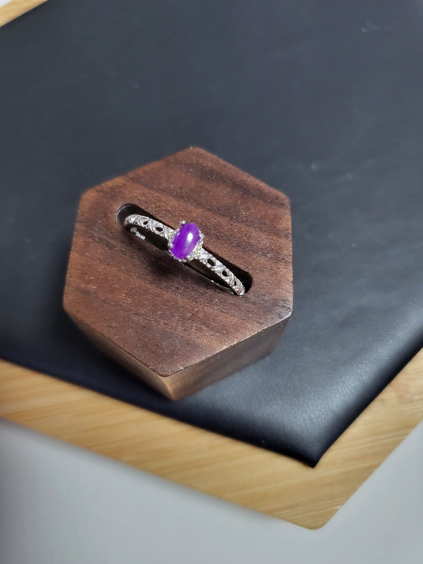 Natural Sugilite RARE Raw Stone Purple Gemstone Dainty Adjustable Silver Ring