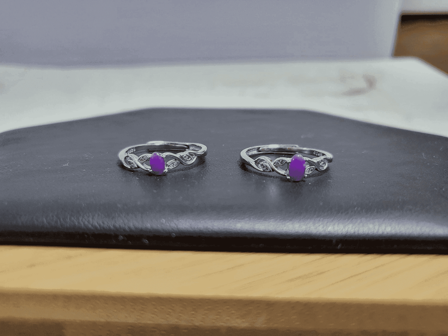 RARE Natural Sugilite Raw Stone Purple Gemstone Dainty Adjustable Silver Ring with Crystals