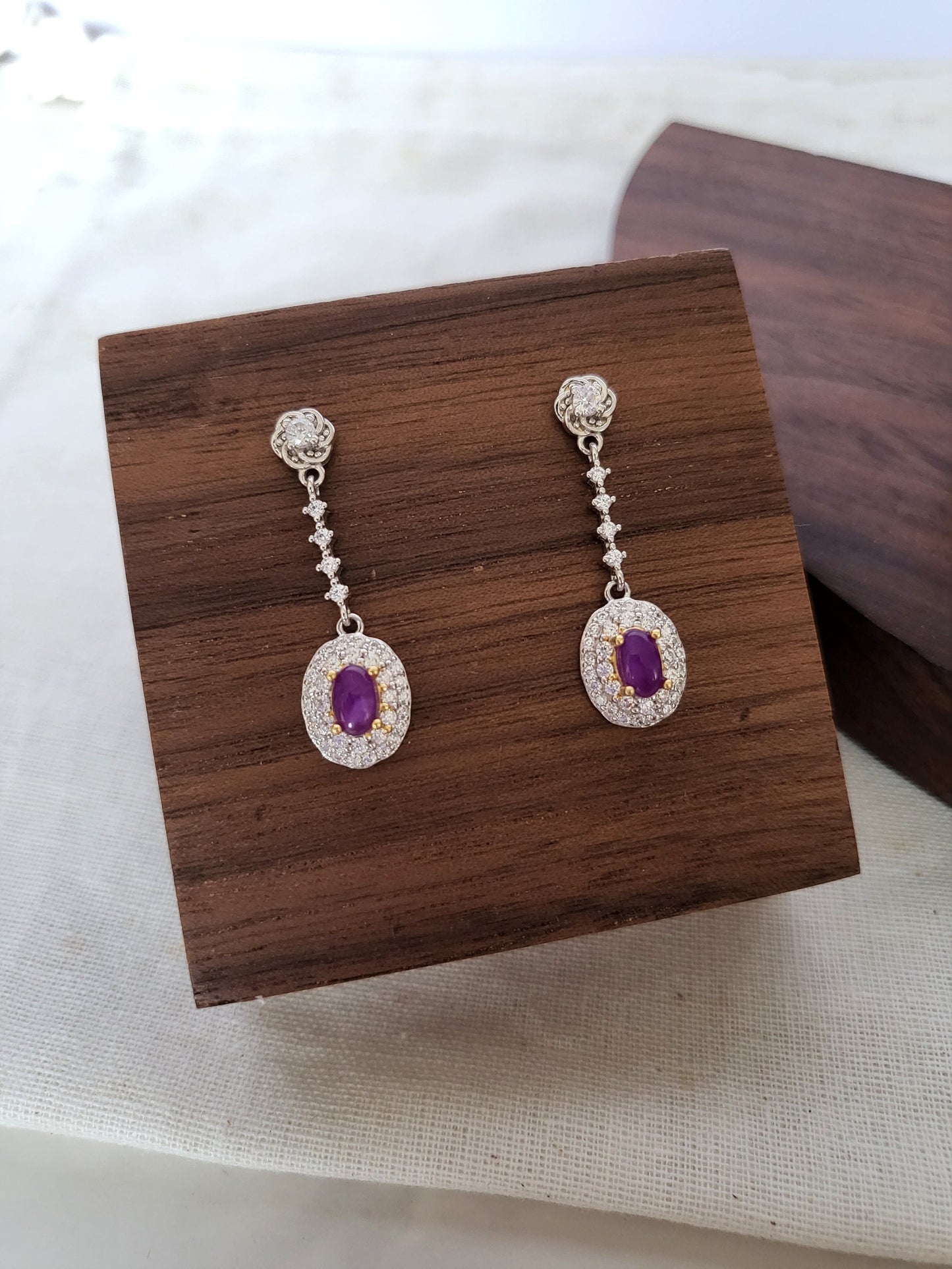 Natural Sugilite Earrings Grand Victorian Style Gemstone Purple Gel Grade Gem Dangle with Crystals