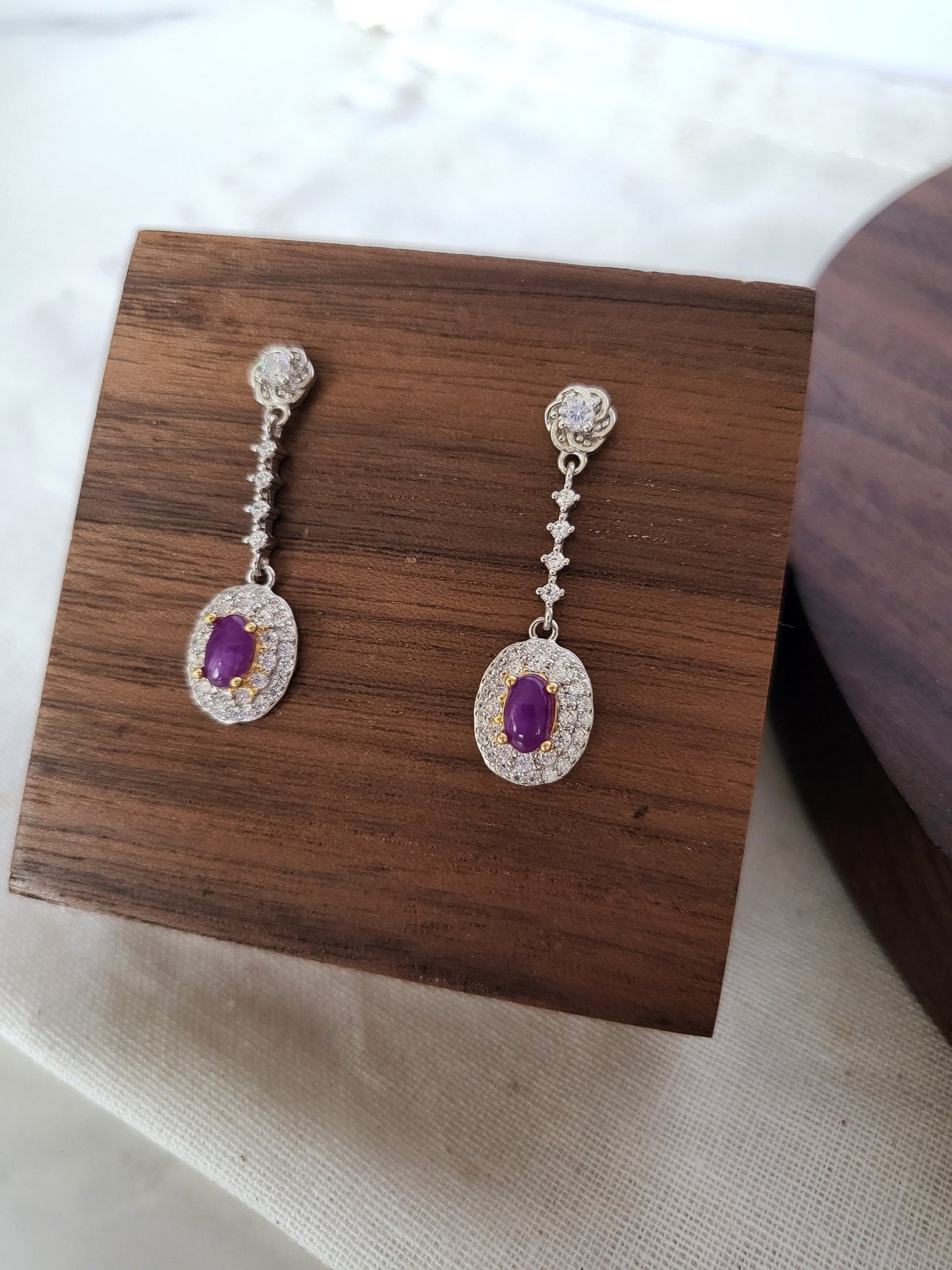 Natural Sugilite Earrings Grand Victorian Style Gemstone Purple Gel Grade Gem Dangle with Crystals