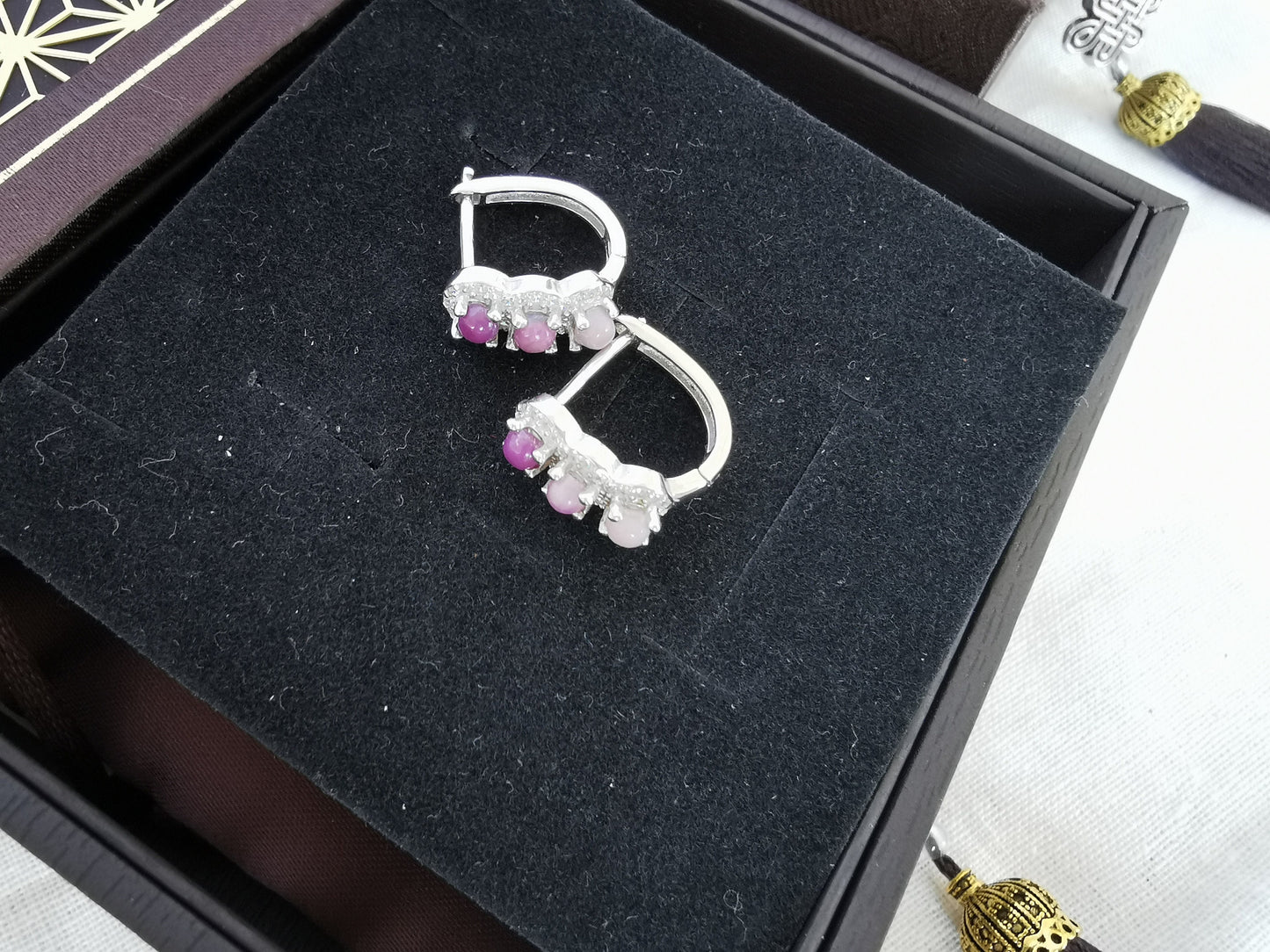 Natural Sugilite Earrings RARE Purple Gradient Hoop Earrings with crystals