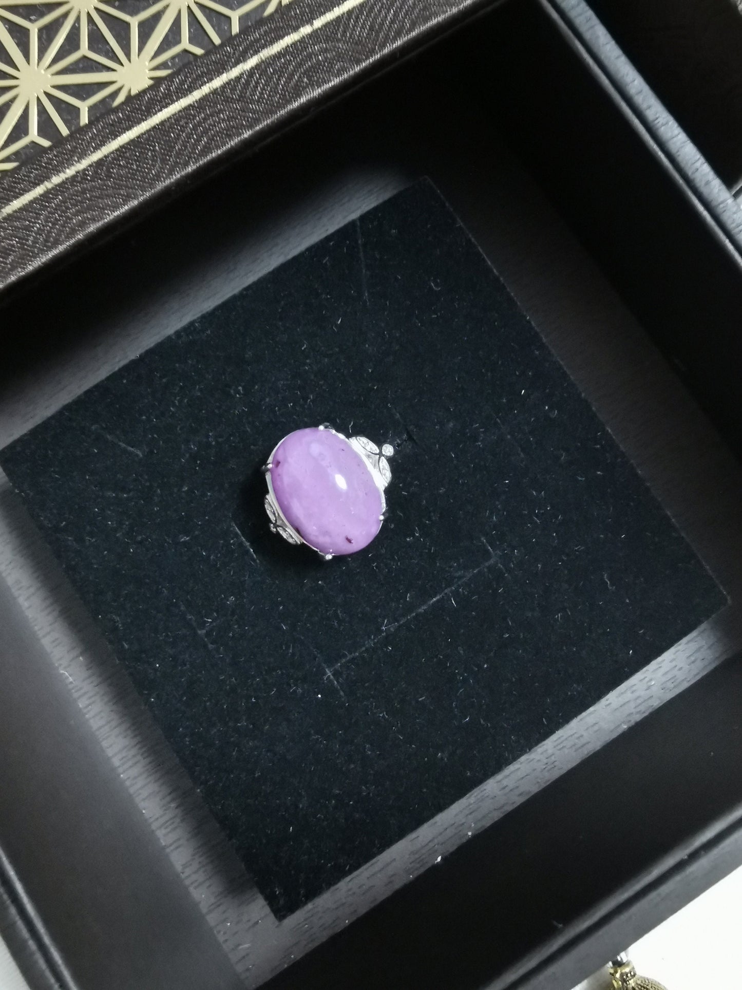 Natural Sugilite Pink Purple RARE Large Gemstone adjustable silver ring with crystals