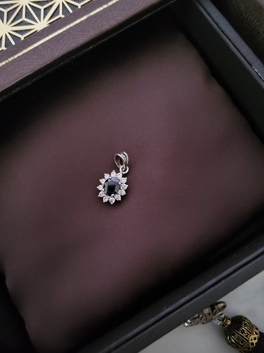 Natural Blue Sapphire Rare Gemstone Pendant with Cubic Zirconia Stud Silver Pendant Flower Sunflower shaped