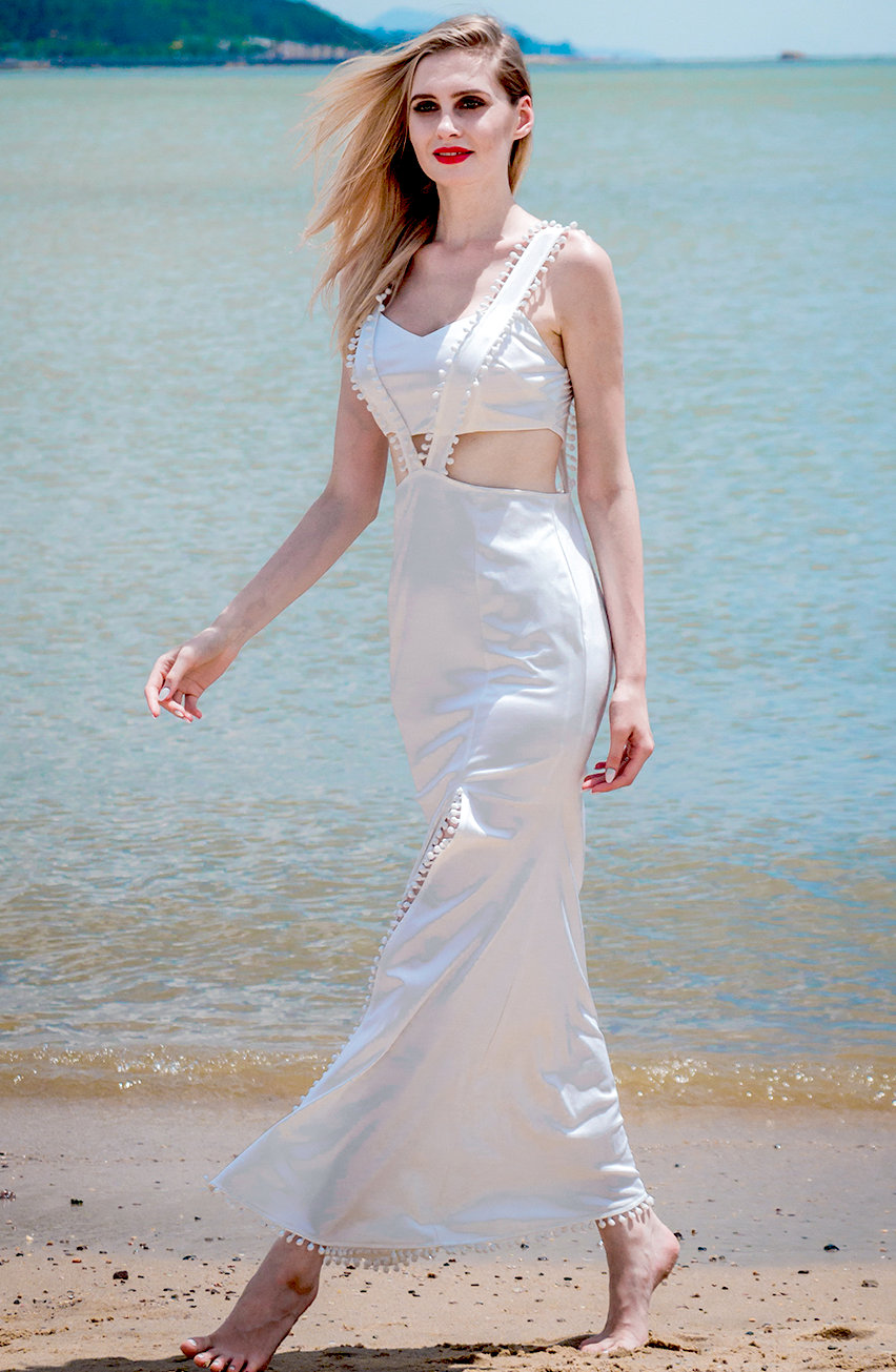 Tall Lucinda Scruffy Soft Cut-out White Maxi Dress