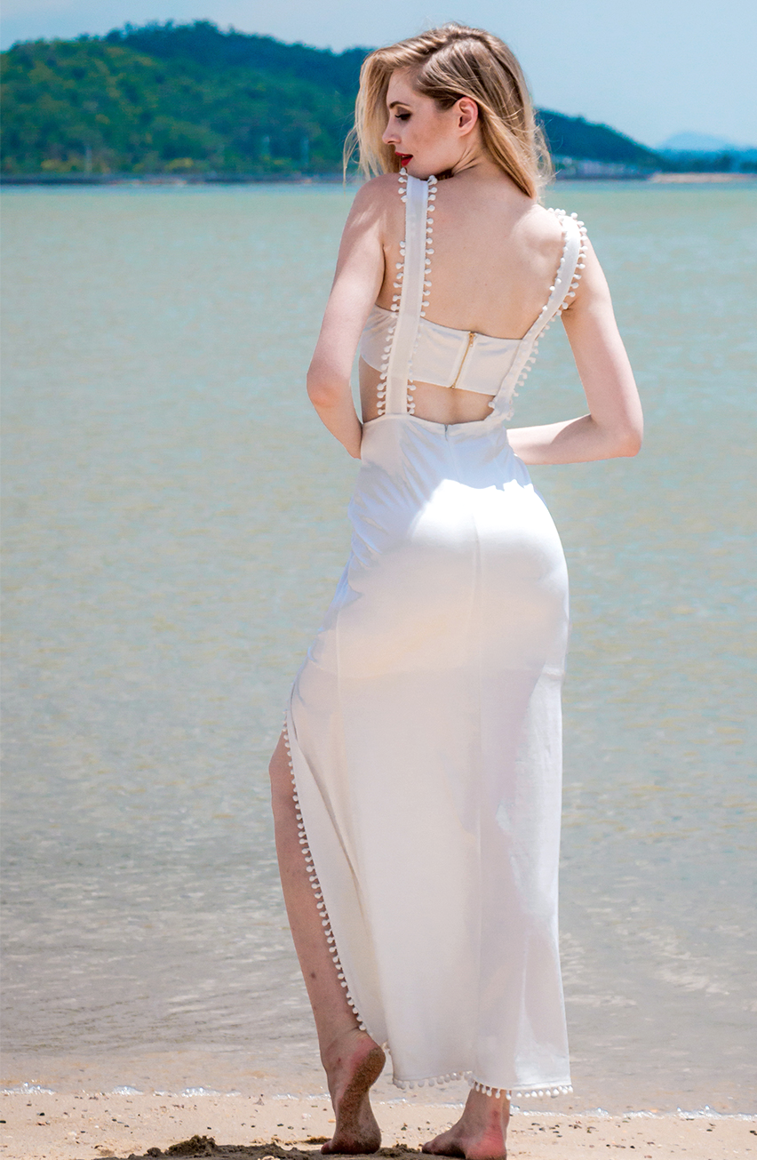 Tall Lucinda Scruffy Soft Cut-out White Maxi Dress