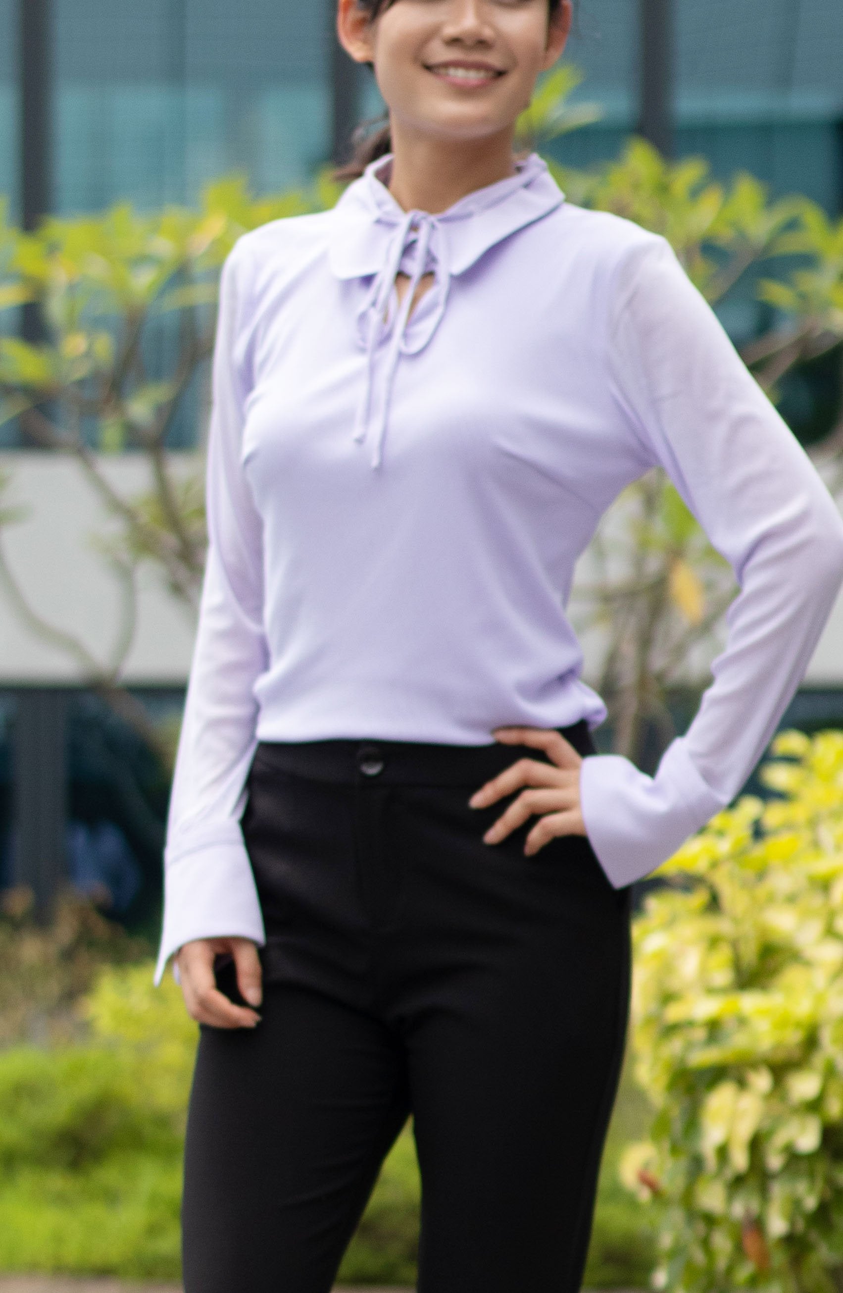 Lilac Tie Stretch Blouse