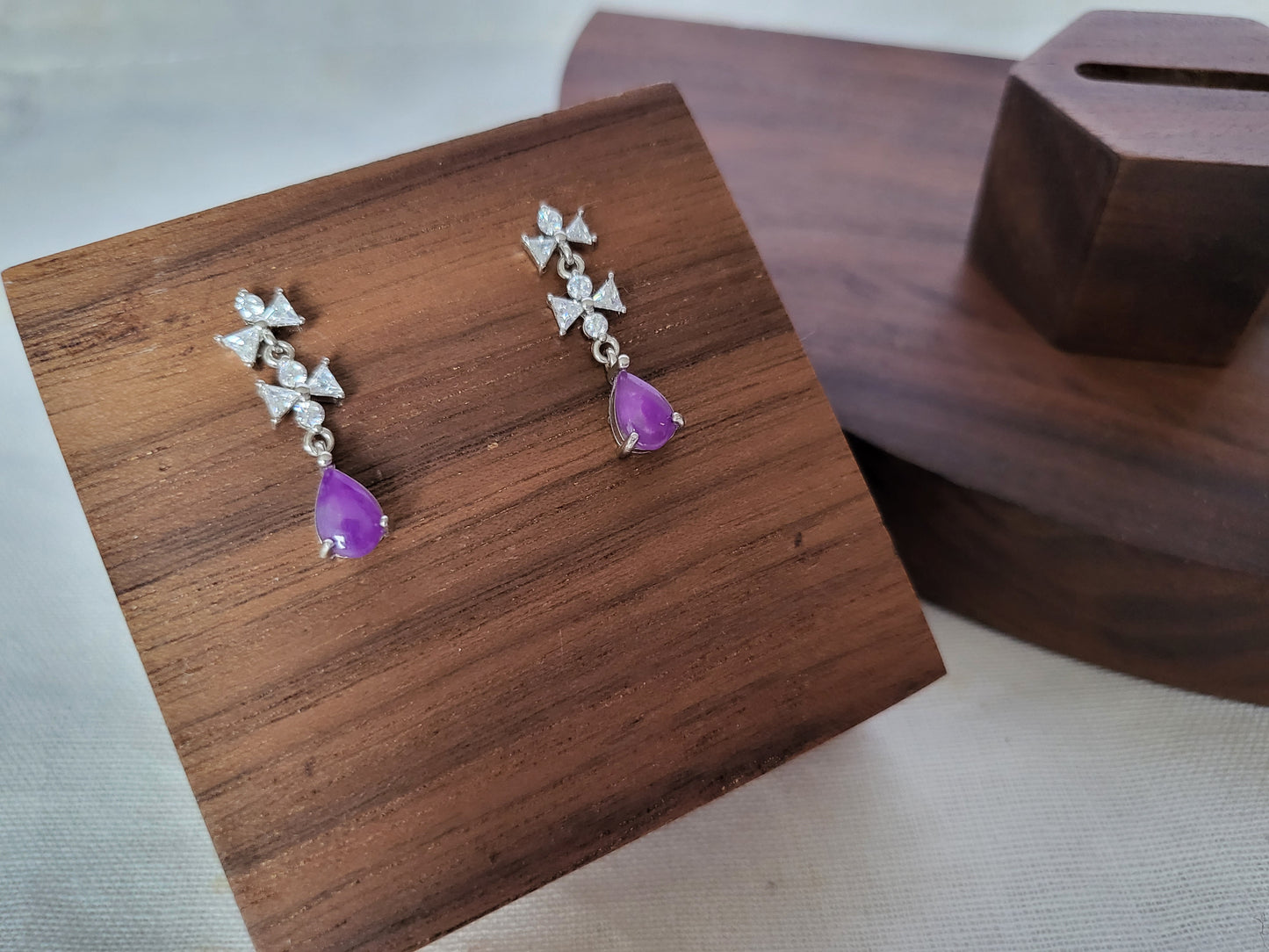 Sugilite Rare grade Premium Royal Purple Gel rose gold Stud dangle Earrings with Ribbon Crystals