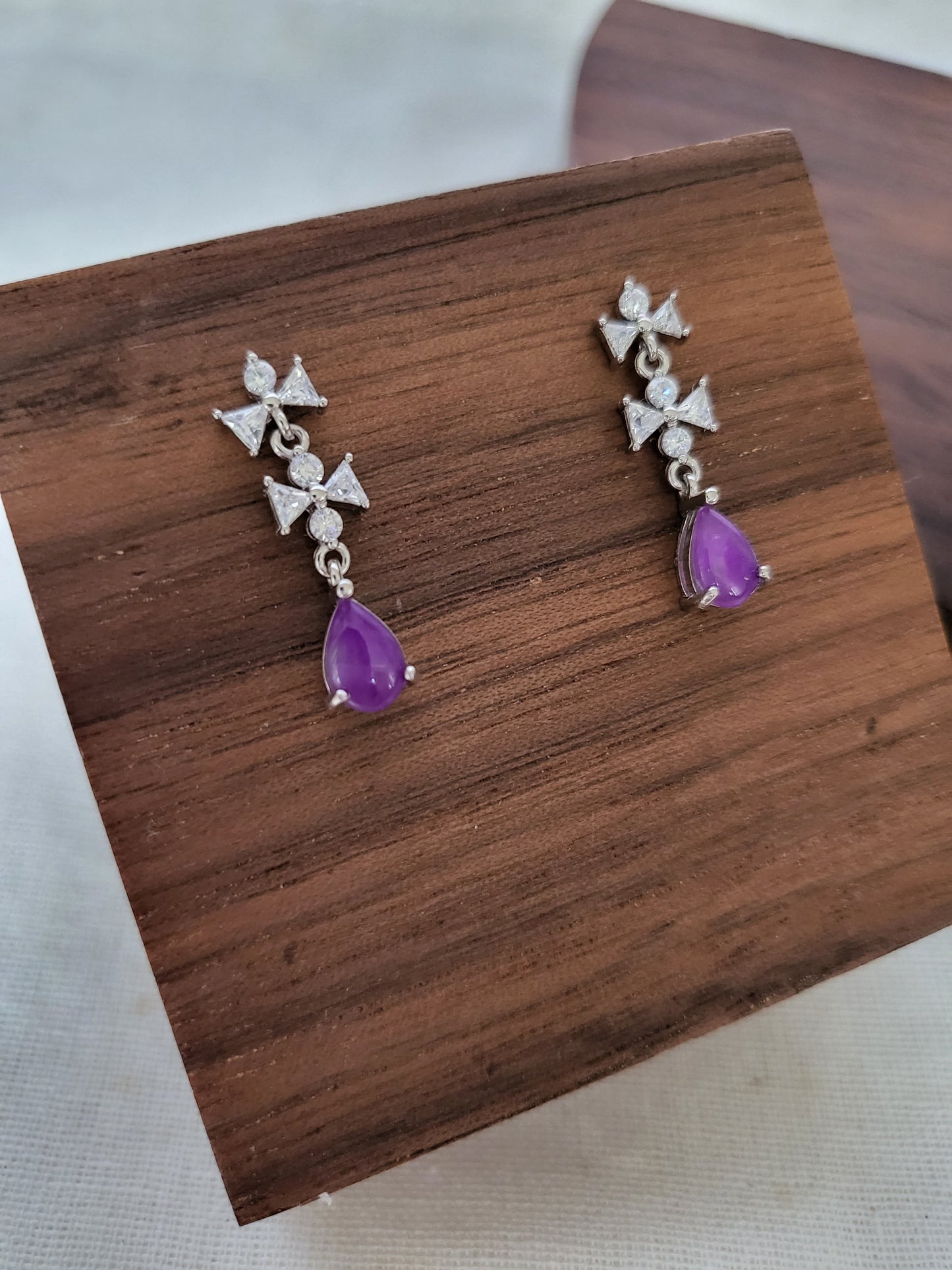 Sugilite Rare grade Premium Royal Purple Gel rose gold Stud dangle Earrings with Ribbon Crystals
