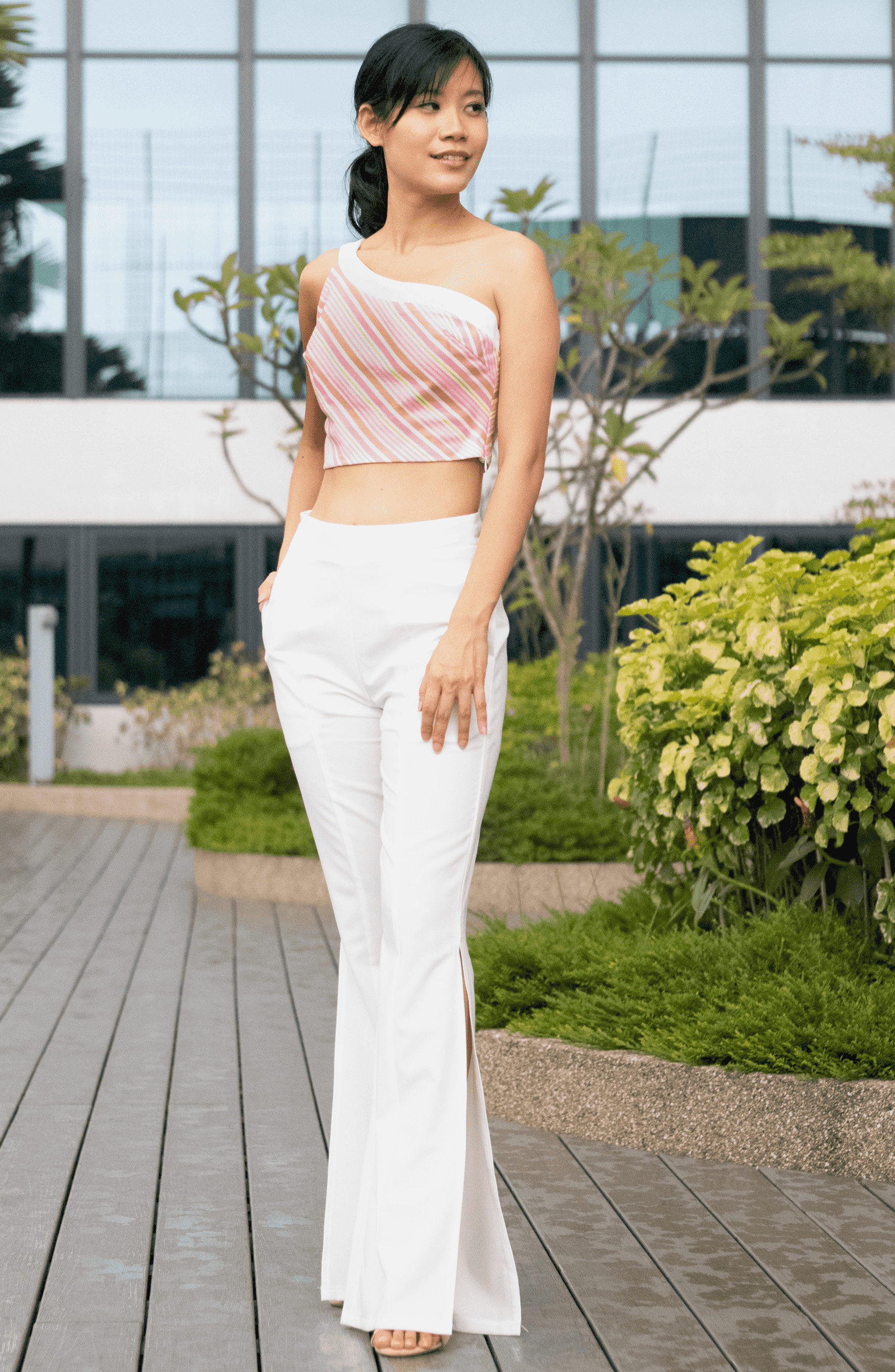 White cropped sales flare pants