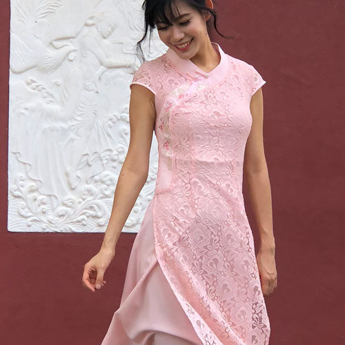 Emily Coral Pink Modern Chic Chinese Mandarin Collar Cheongsam Dress Qipao