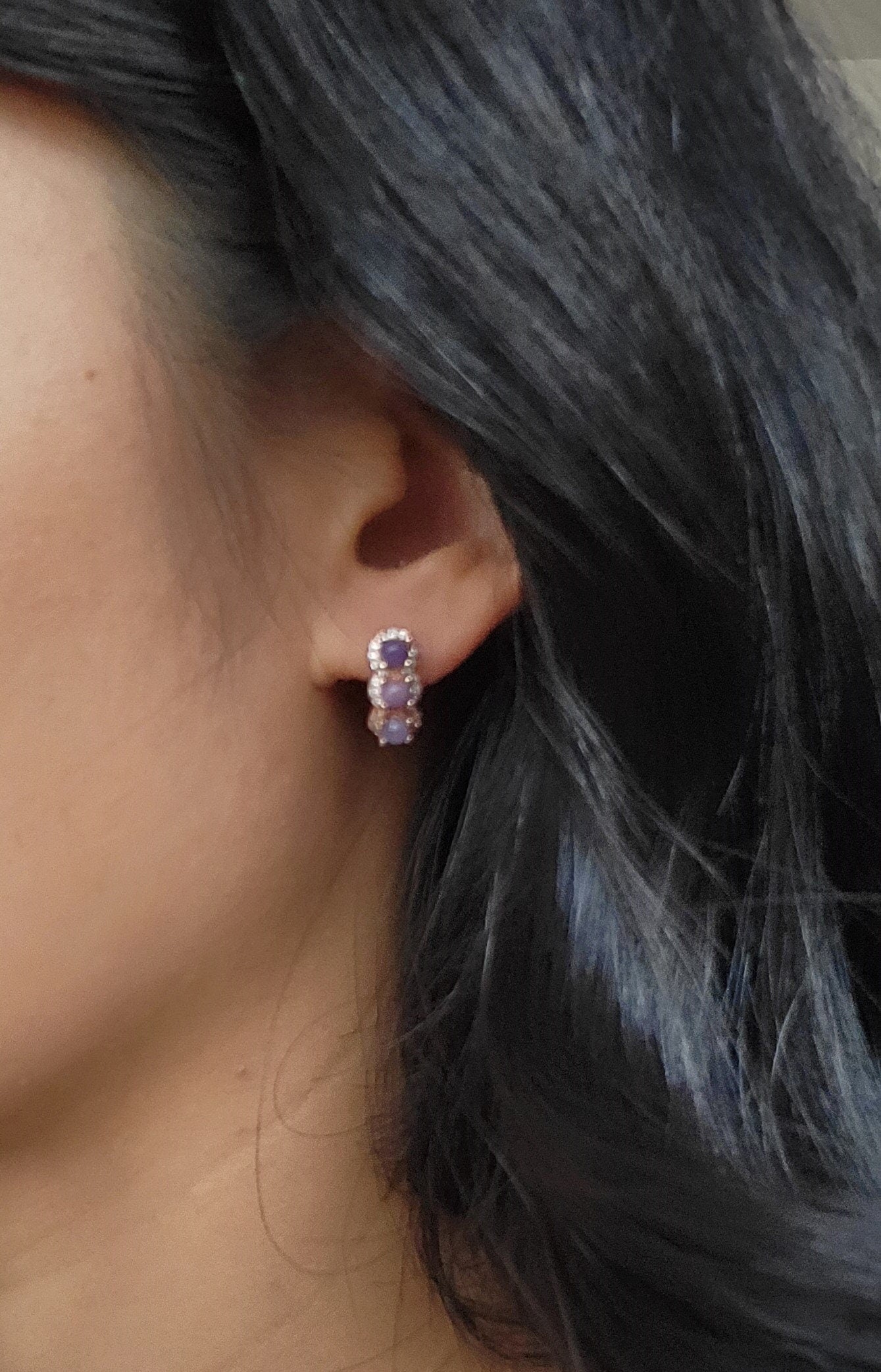 Sugilite Natural Rare Grade Purple Gradient Drop Bead Rose Gold Earrings with Crystals
