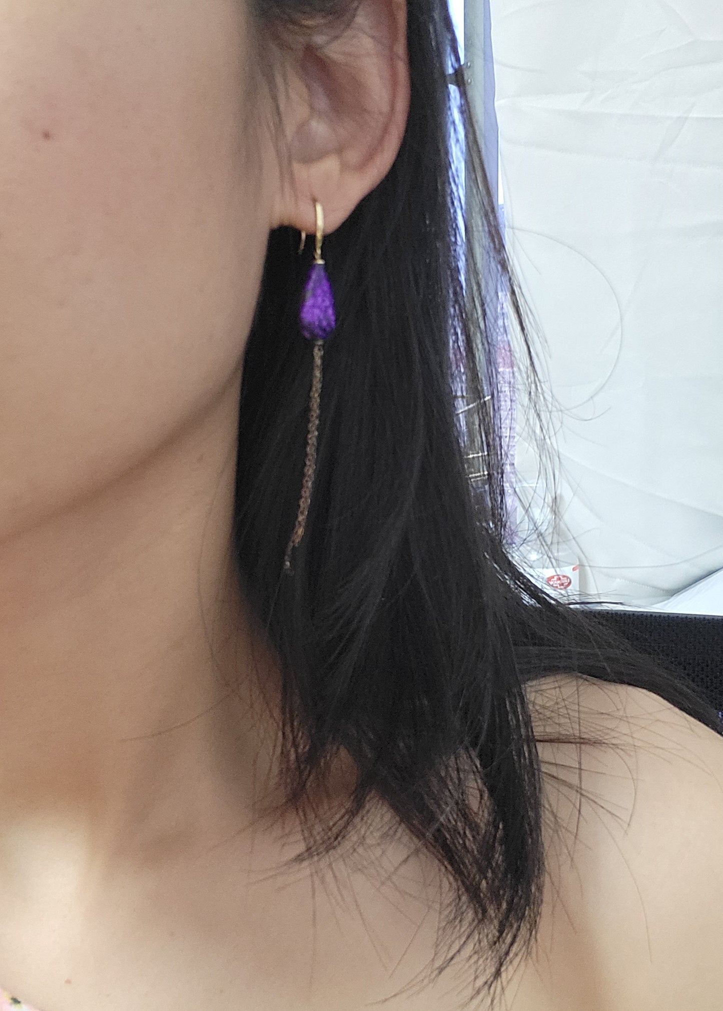 Sugilite Natural RARE Statement Earrings Reddish Purple with 925 Gold Chain Tassel