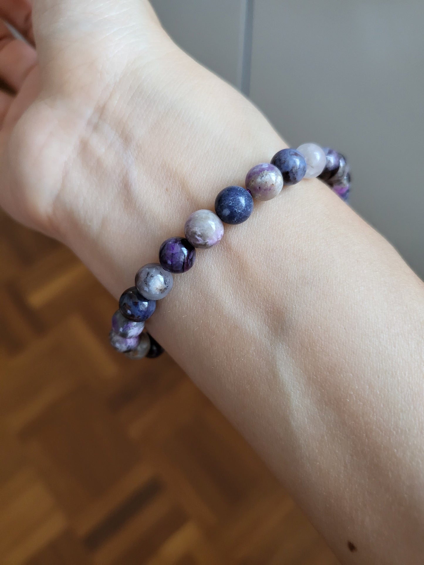 6.5mm Sugilite Natural Smooth Glossy Blue Lilac Purple Pink Dainty Elastic Round Beaded Bracelet