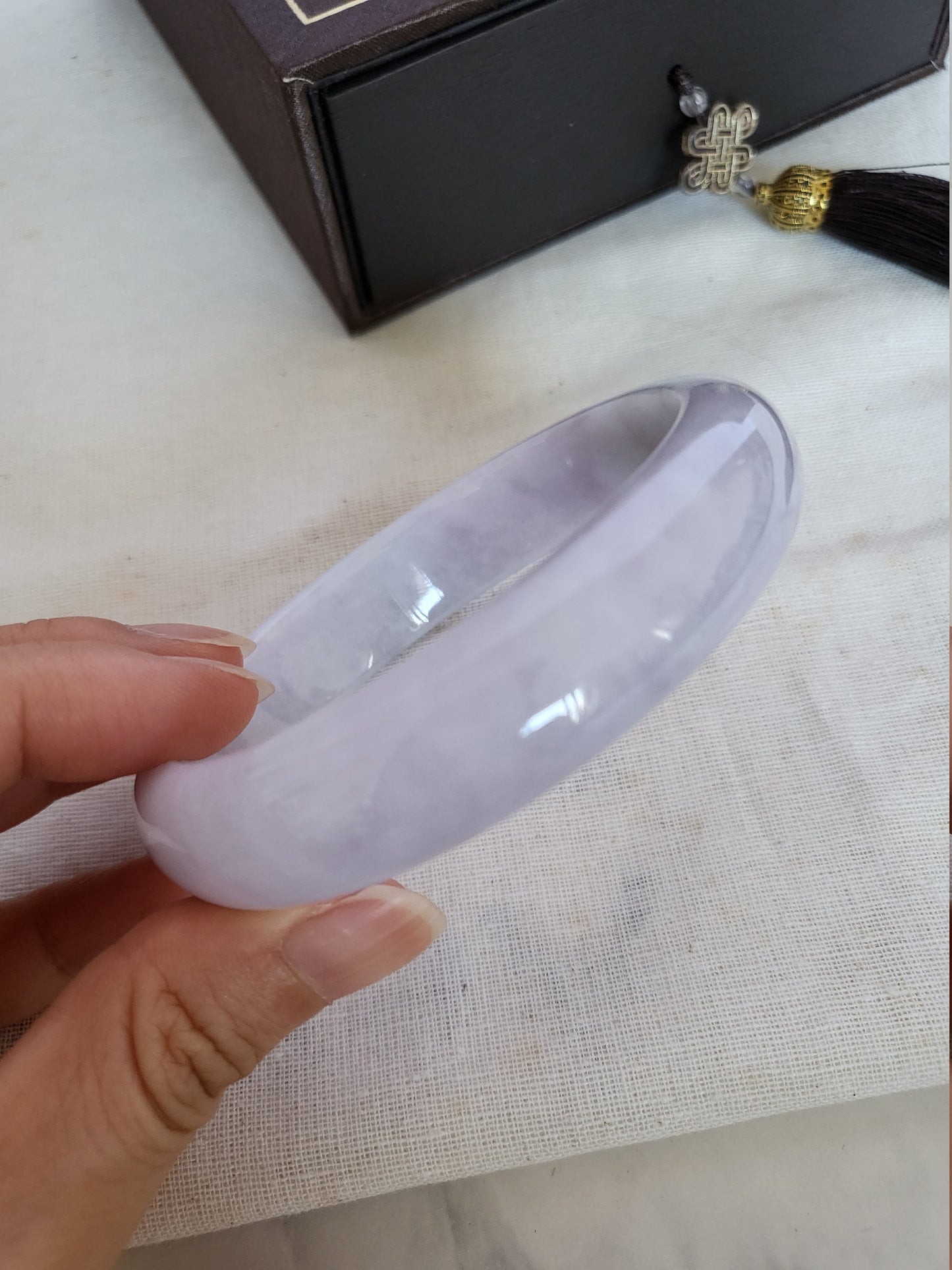 RESERVED RARE Grade A Translucent Light Purple Lavender Natural Jade Wide Bangl]e