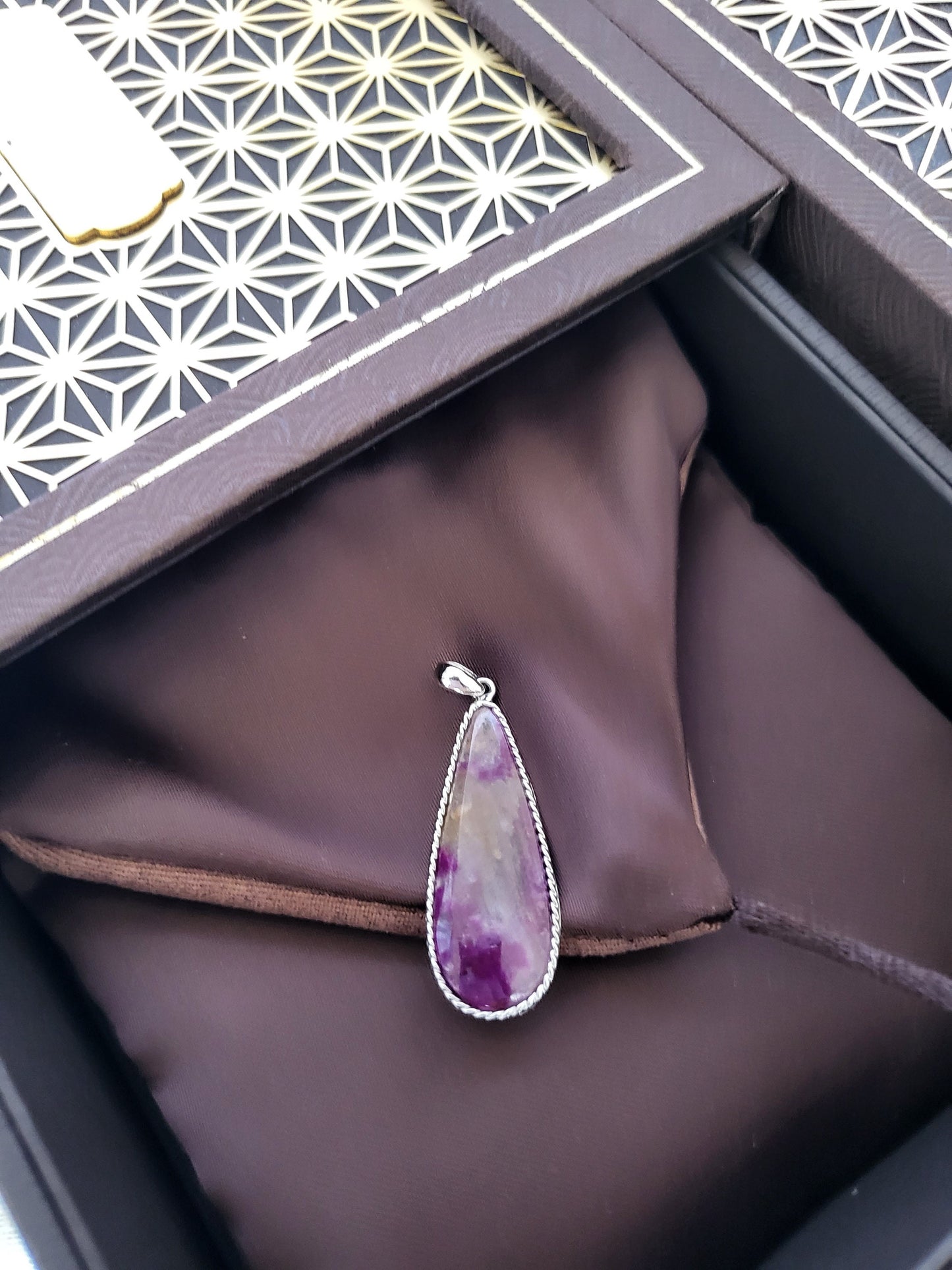 Natural Sugilite Reddish Purple Stone Crystal Dainty Silver Teardrop Pendant Necklace