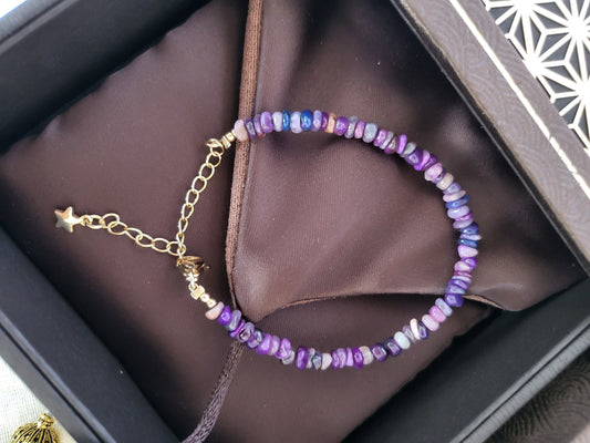 Sugilite RARE Natural Purple Premium Stone bead Crystal Gold Dainty mini Bracelet