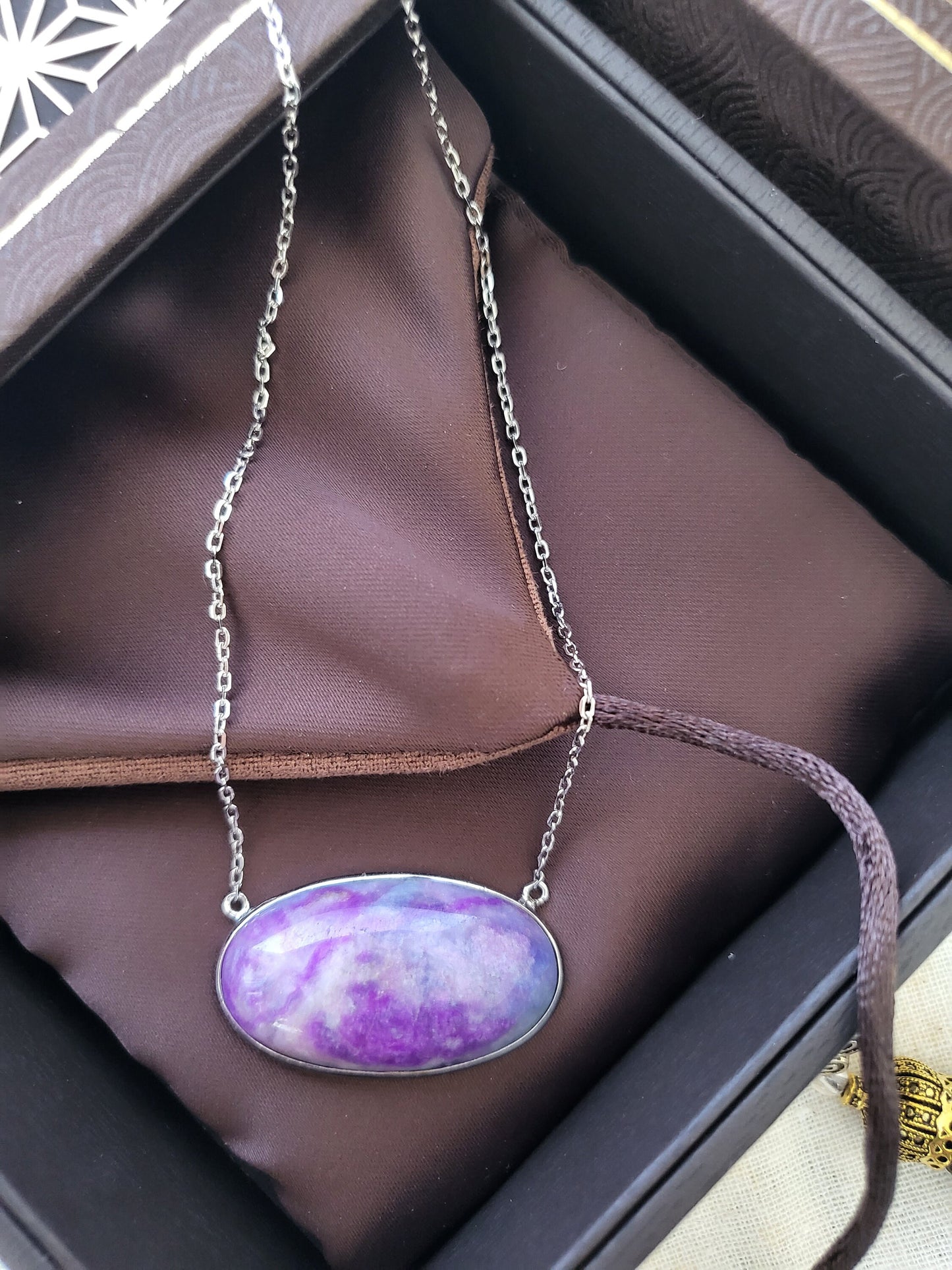 Sugilite RARE Large Natural Blue Purple Stone Oval 925 Silver Necklace