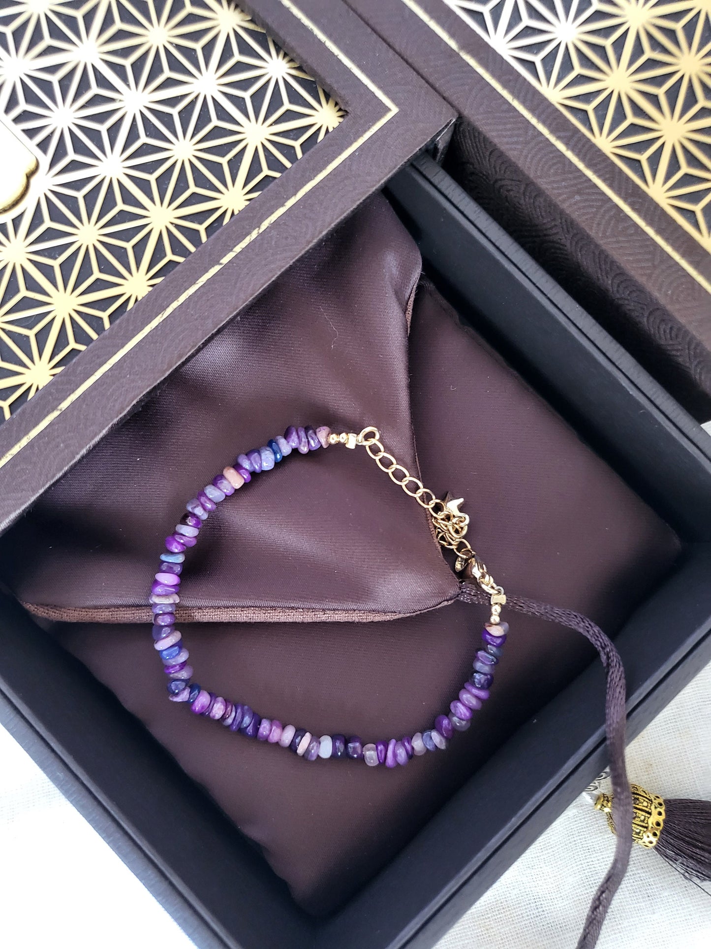 Sugilite RARE Natural Purple Premium Stone bead Crystal Gold Dainty mini Bracelet