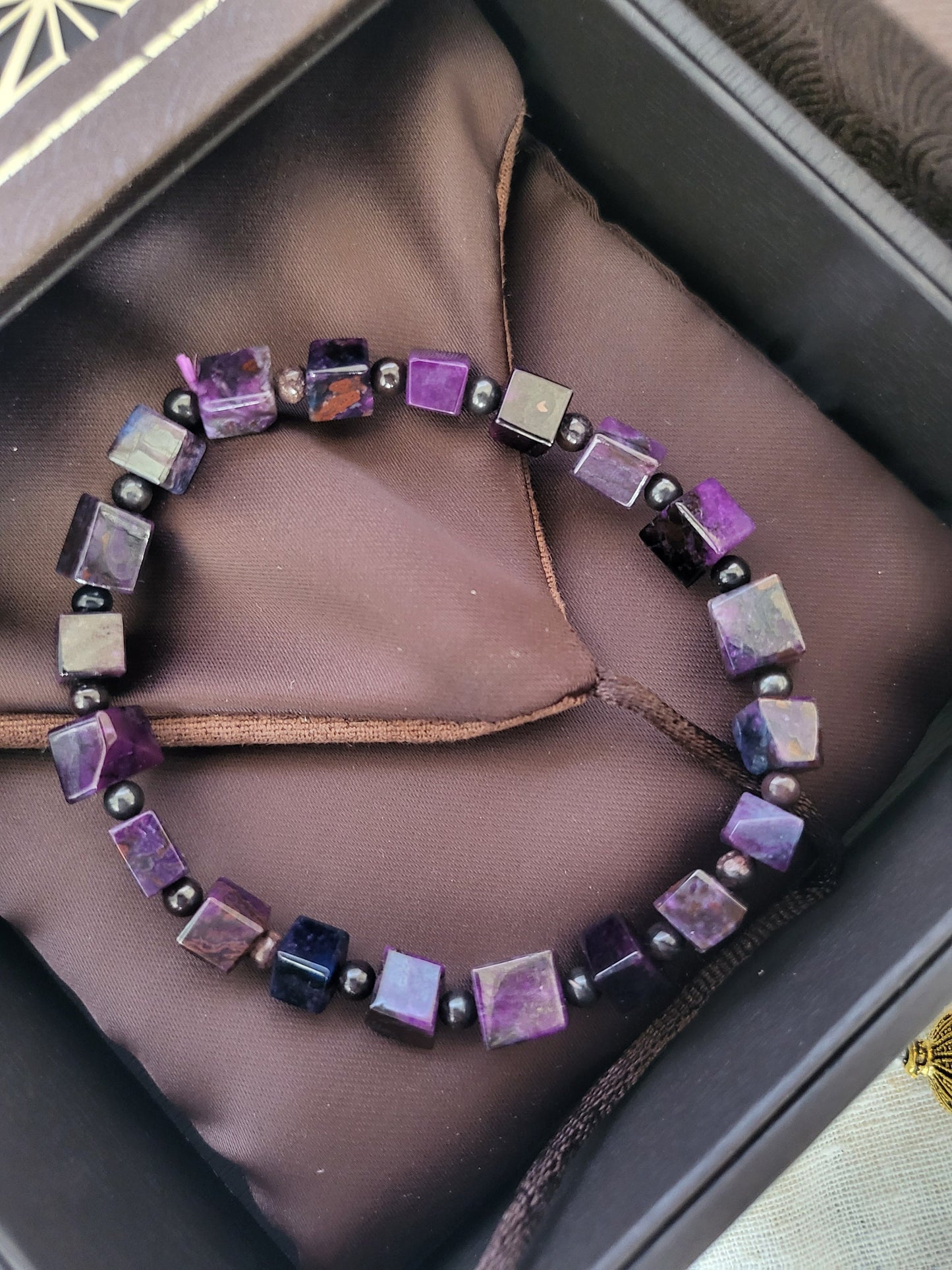Natural Sugilite Reddish Purple High Quality Square Bead Beaded Bracelet