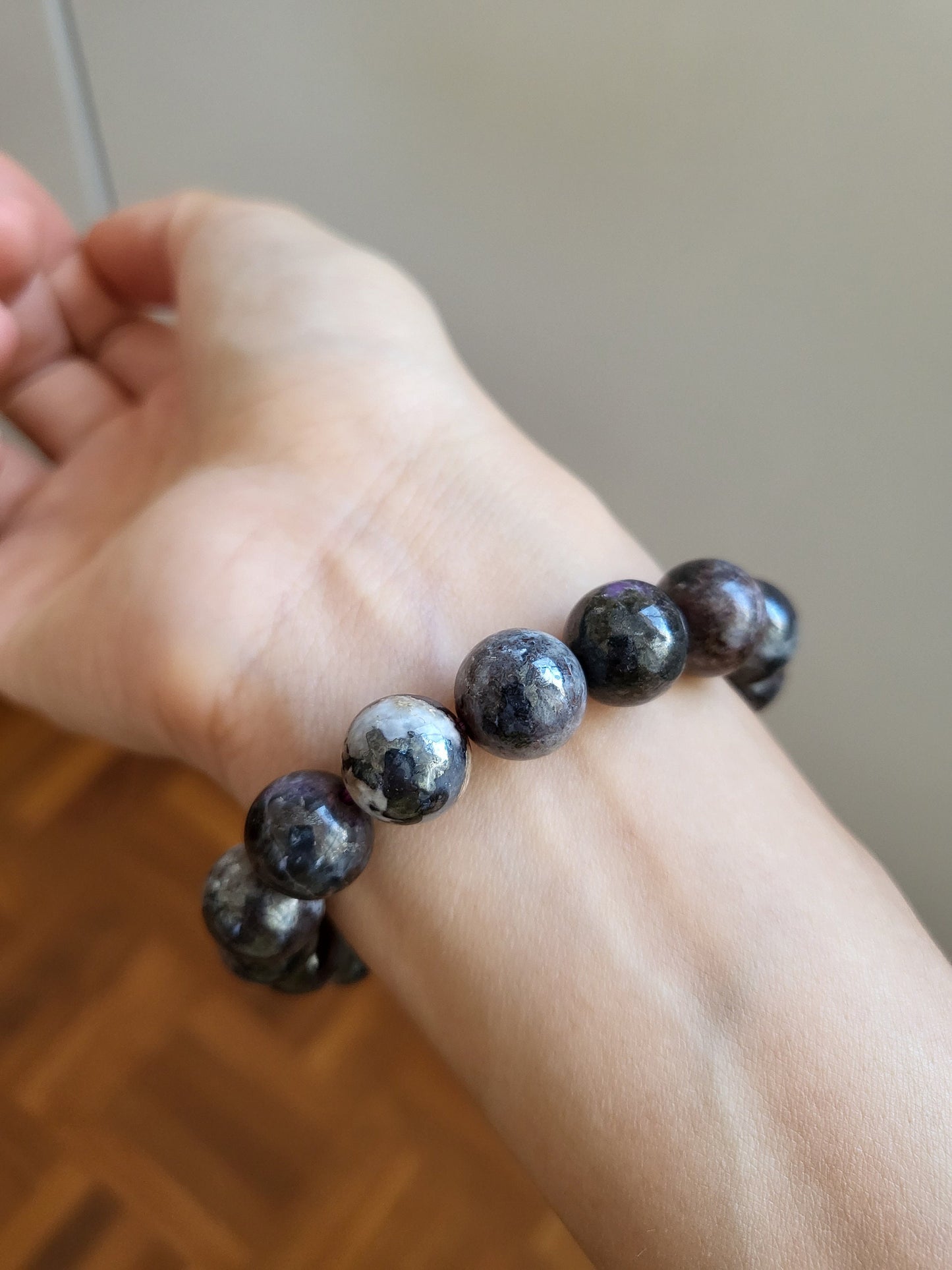 11.5mm Sugilite Natural Smooth Grey Brown Black Round Bead with Beaded Stone Bracelet