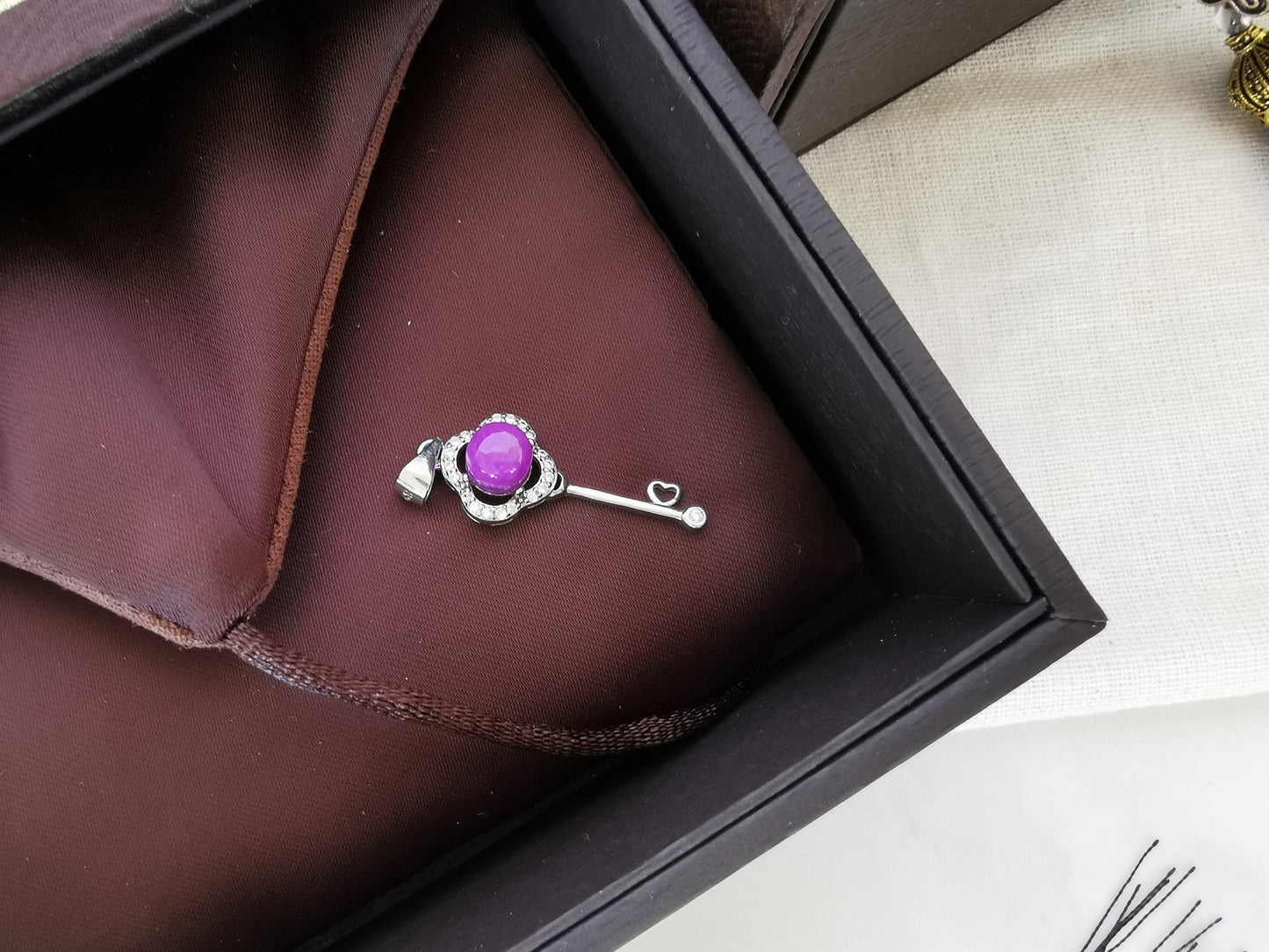 Rare Gel Grade Purple Round Sugilite Stone Key Pendant