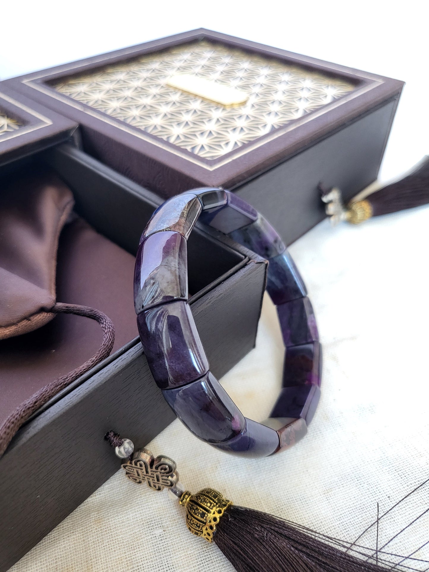 Royal Purple Sugilite Natural High Quality Smooth Glossy Blue Purple Elastic Bangle Bracelet