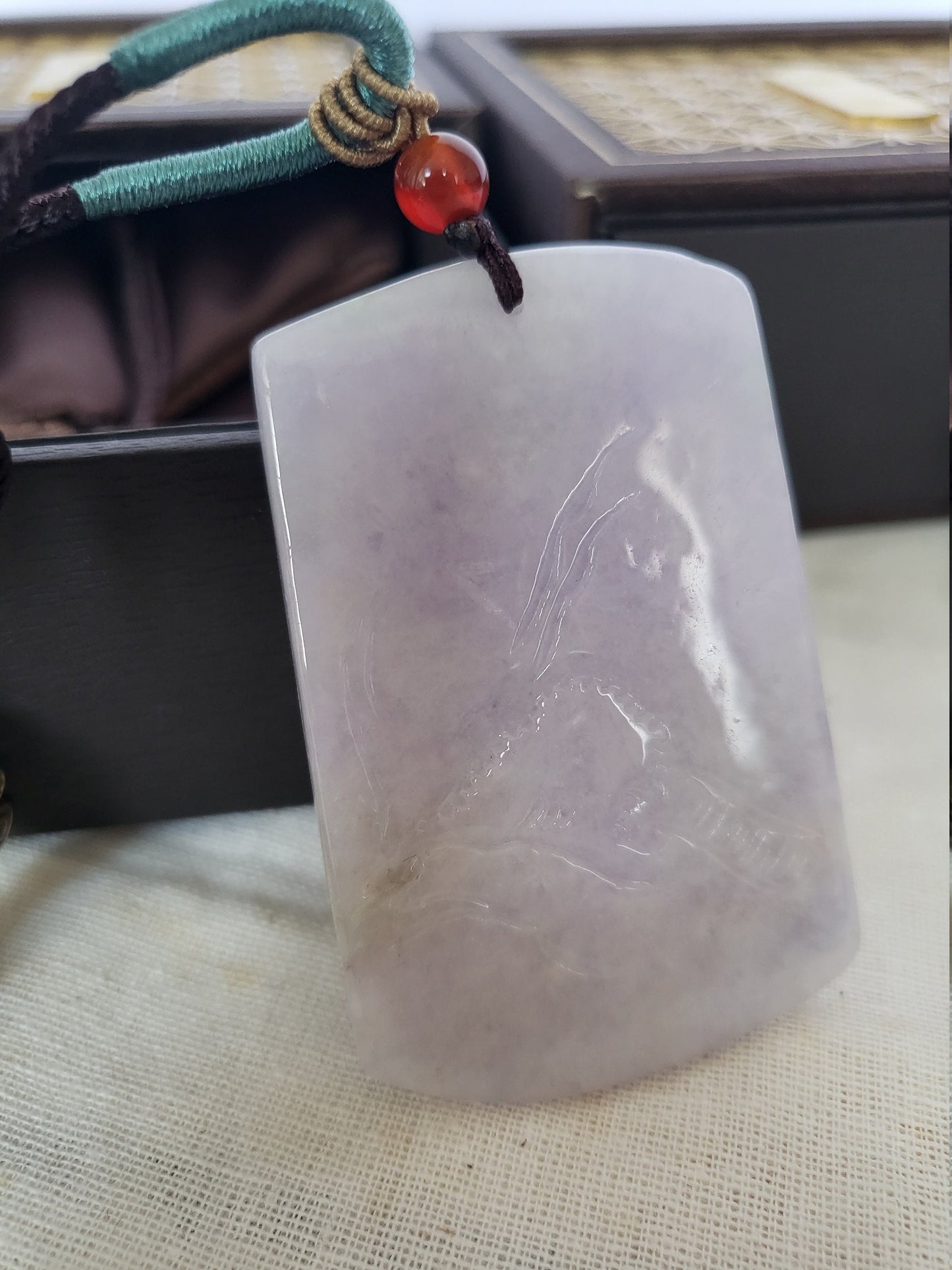 Natural Lavender Jadeite Grade A Peaceful Rural Home in Mountains Pendant Ornament Charm Keychain