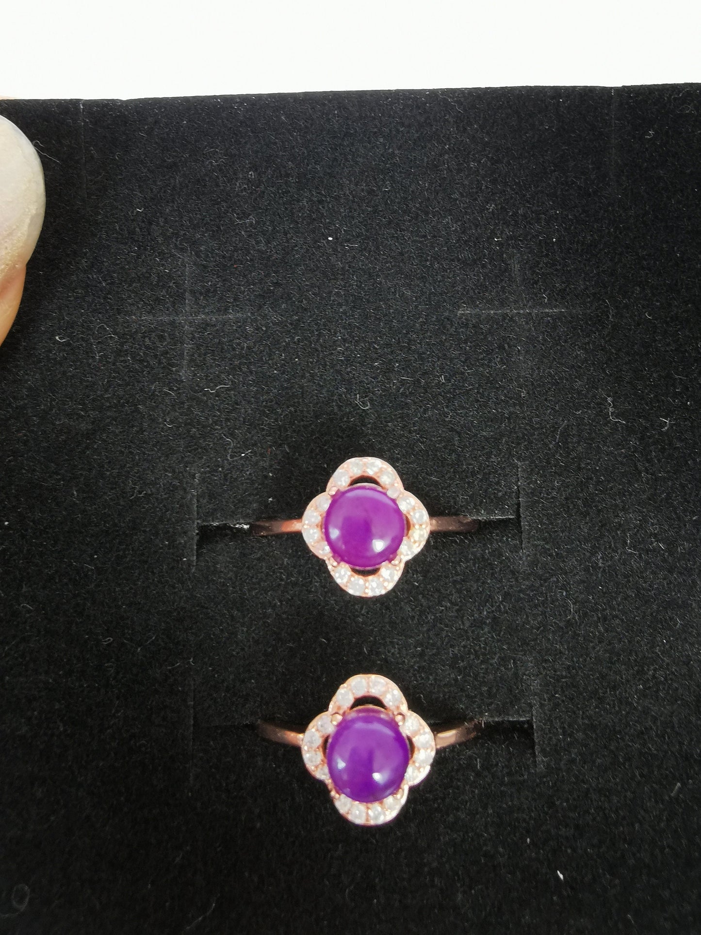 Natural Purple Sugilite Clover 925 Rose Gold Adjustable Ring