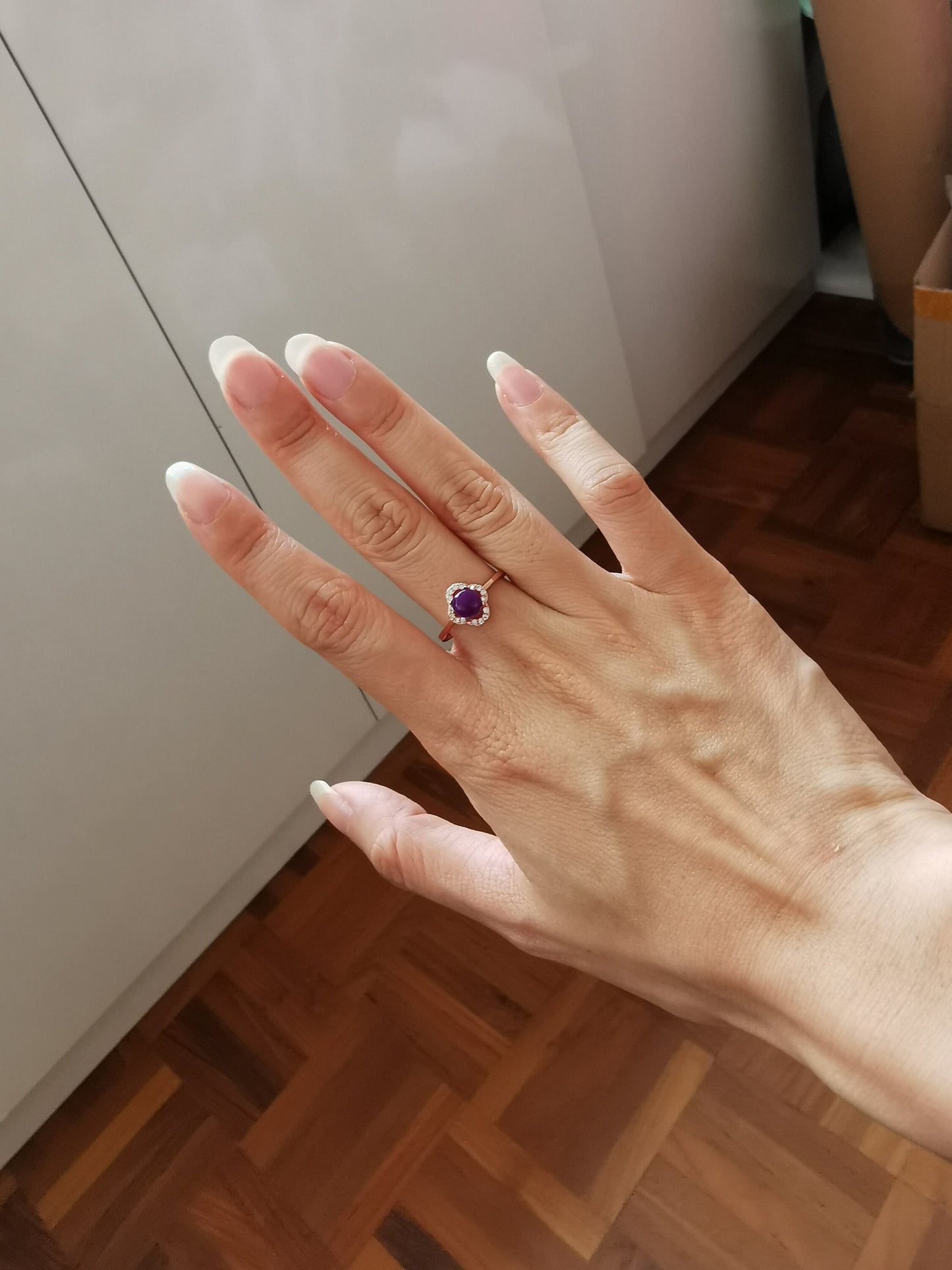 Natural Purple Sugilite Clover 925 Rose Gold Adjustable Ring