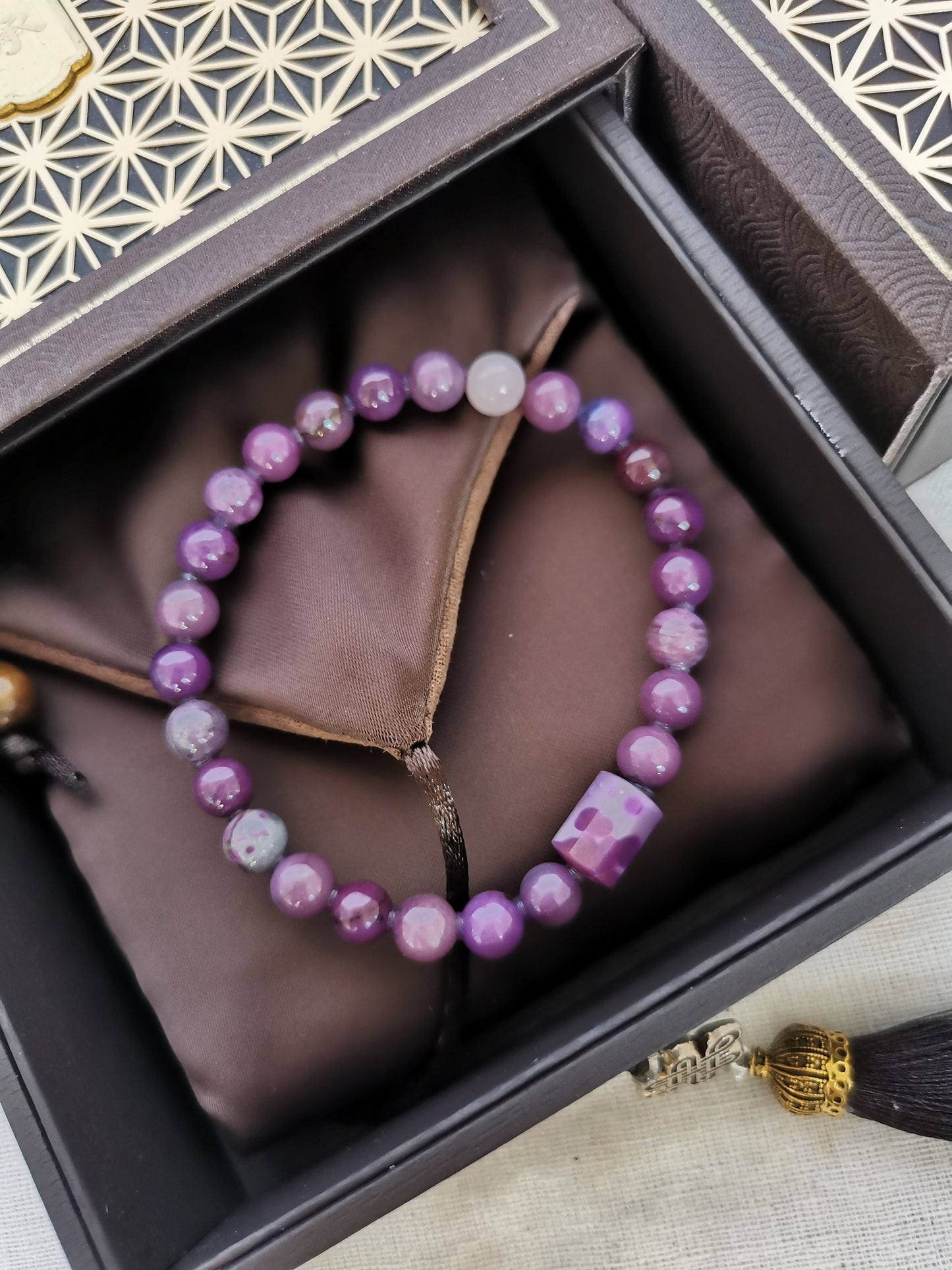 7mm Natural Sugilite High Quality Smooth Sakura Purple Gel Round Bead Beaded Bracelet