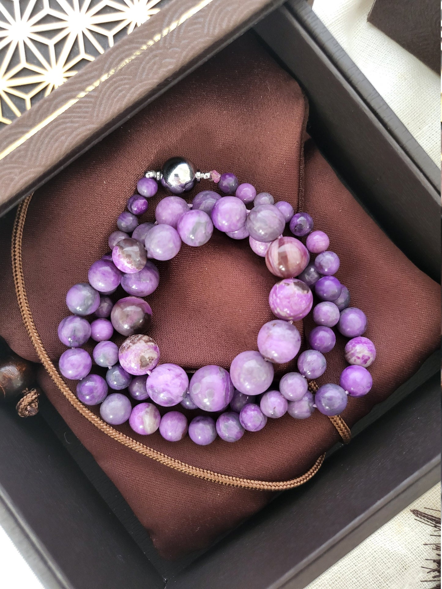 10mm Sugilite Natural Purple Sakura Purple Round beads Crystal Multi-strand Bracelet Necklace