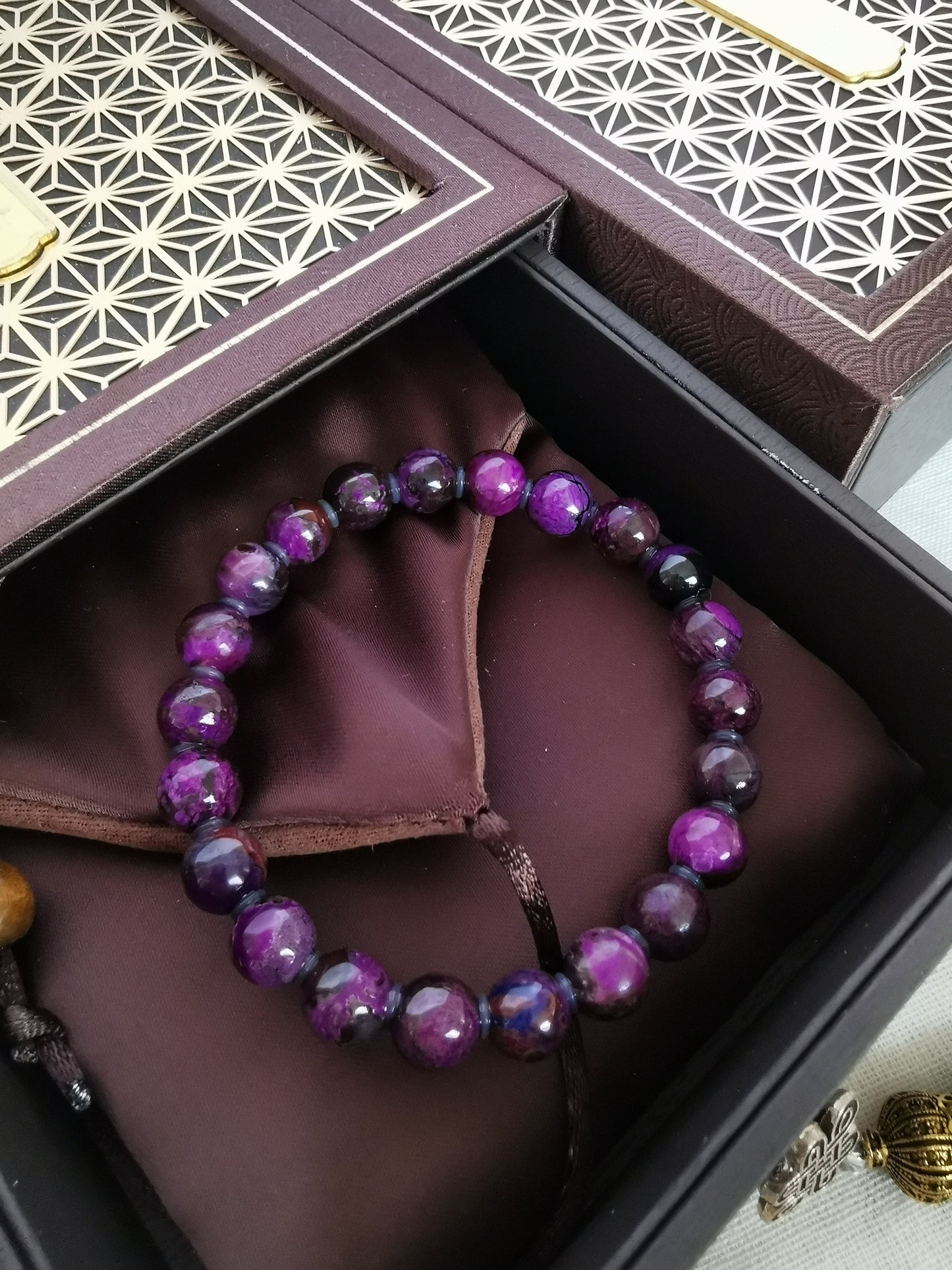 8.3mm Natural High Quality Smooth Royal Purple Sugilite Round Bead Beaded Bracelet