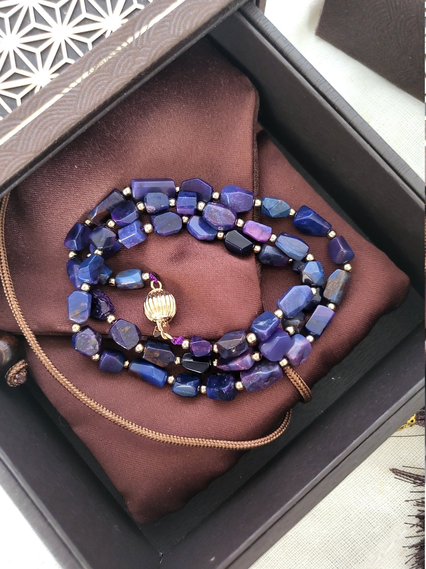 RARE Sugilite Natural Blue Purple Stone Hexagon Chips Crystal Necklace Stacked Bracelet