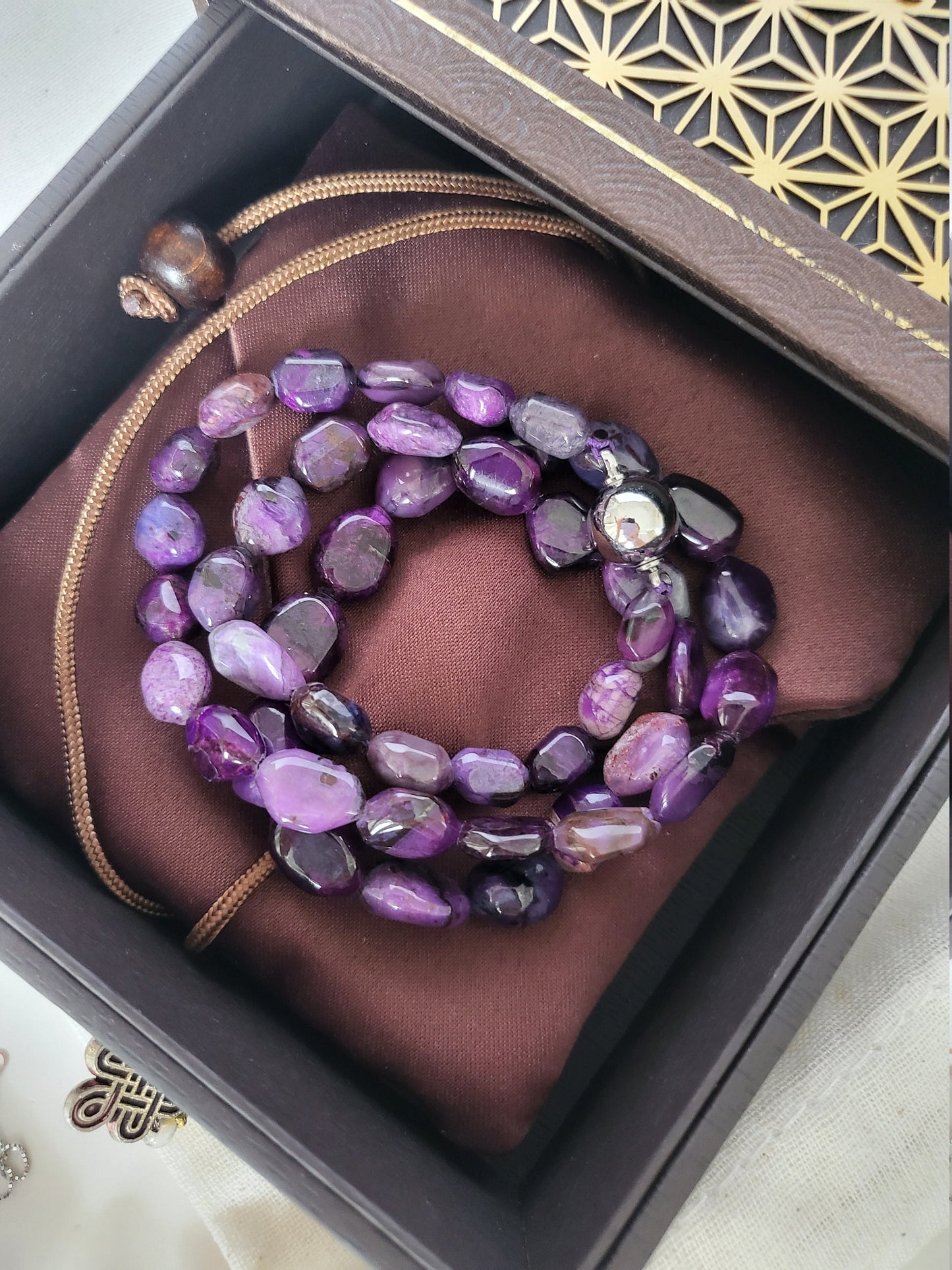 7mm Natural Sugilite Purple Gel Stone Hexagon beads Crystal Multi-strand Bracelet Necklace