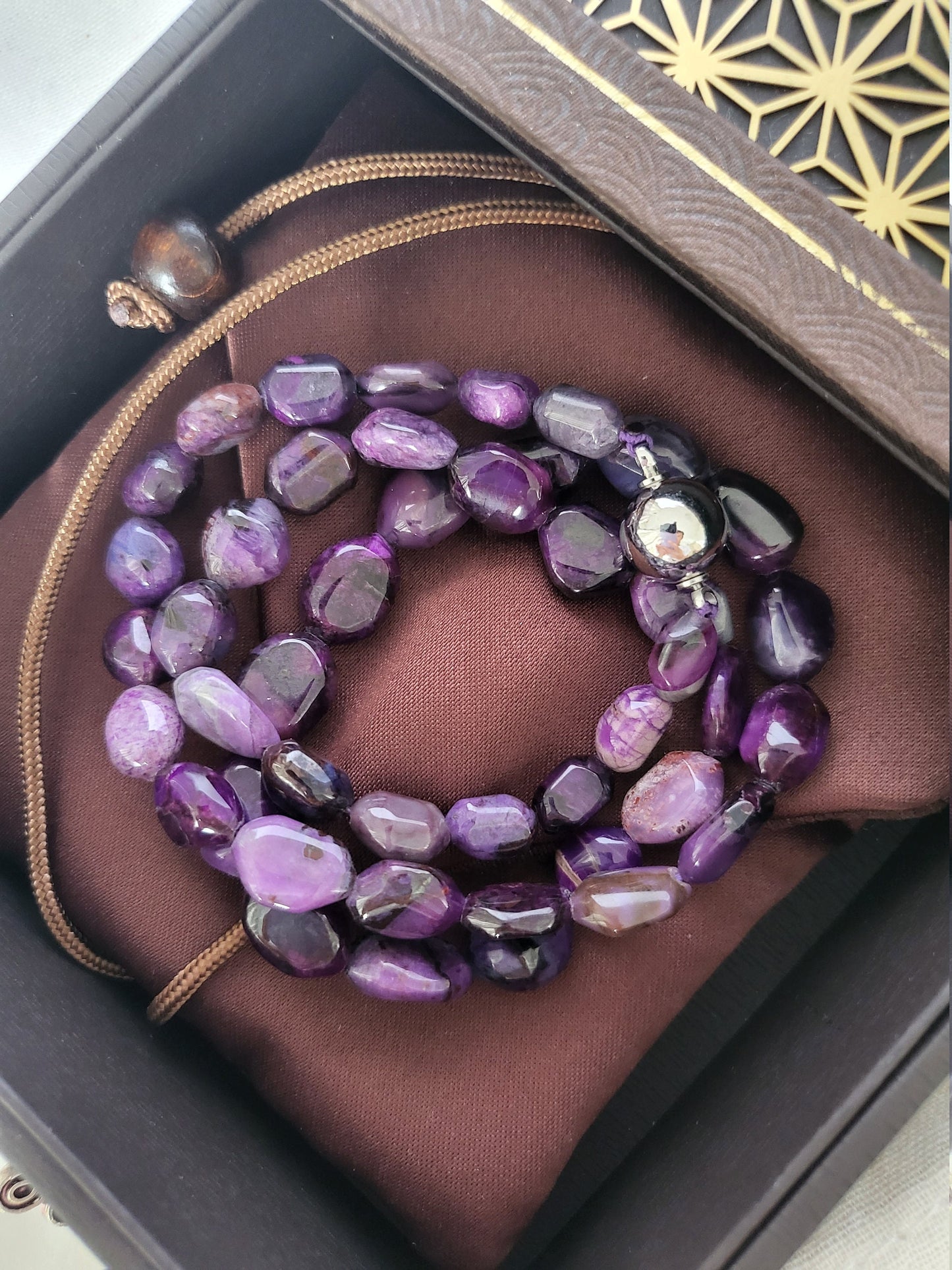 7mm Natural Sugilite Purple Gel Stone Hexagon beads Crystal Multi-strand Bracelet Necklace