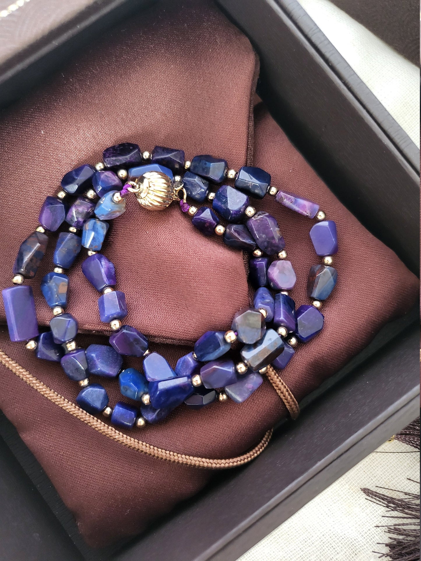 RARE Sugilite Natural Blue Purple Stone Hexagon Chips Crystal Necklace Stacked Bracelet